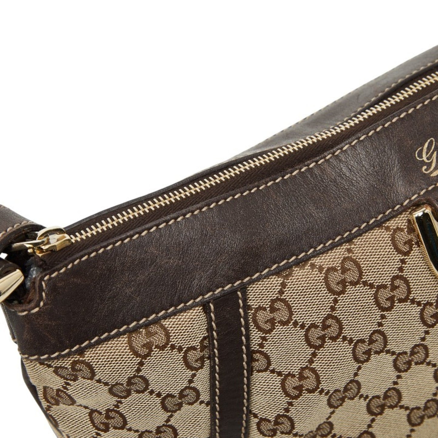 Gucci Beige Brown Canvas Leather Shoulder Bag ( )