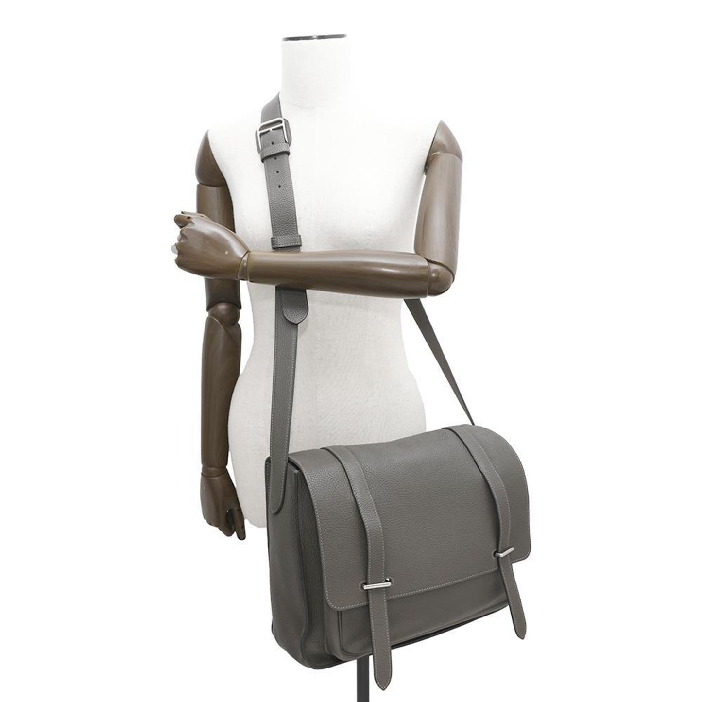 Hermes Gray Taurillon Clemence Leather Shoulder Bag ( )