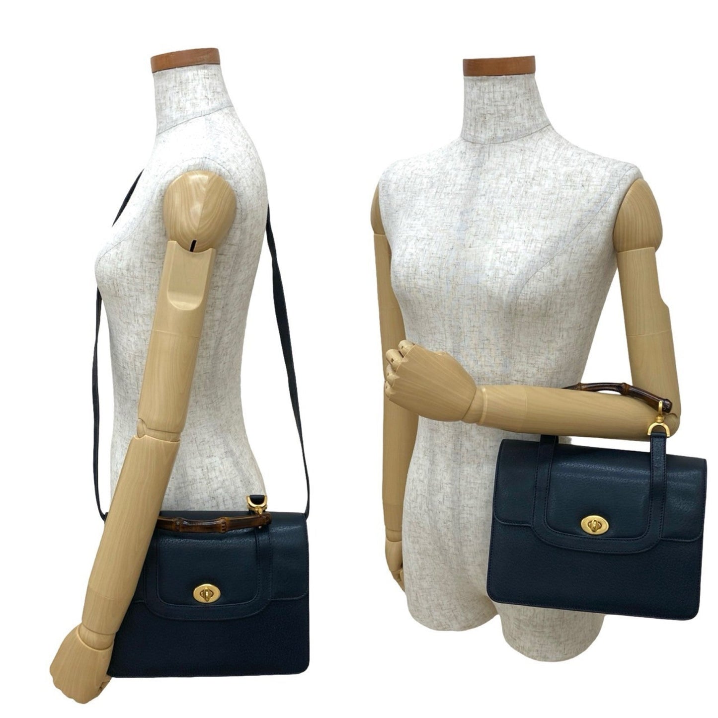 Gucci Navy Leather Bamboo Handbag Shoulder Bag ( )