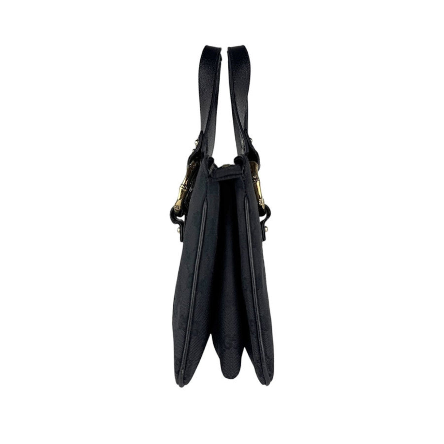 Gucci Black Gg Canvas Leather Handbag ( )