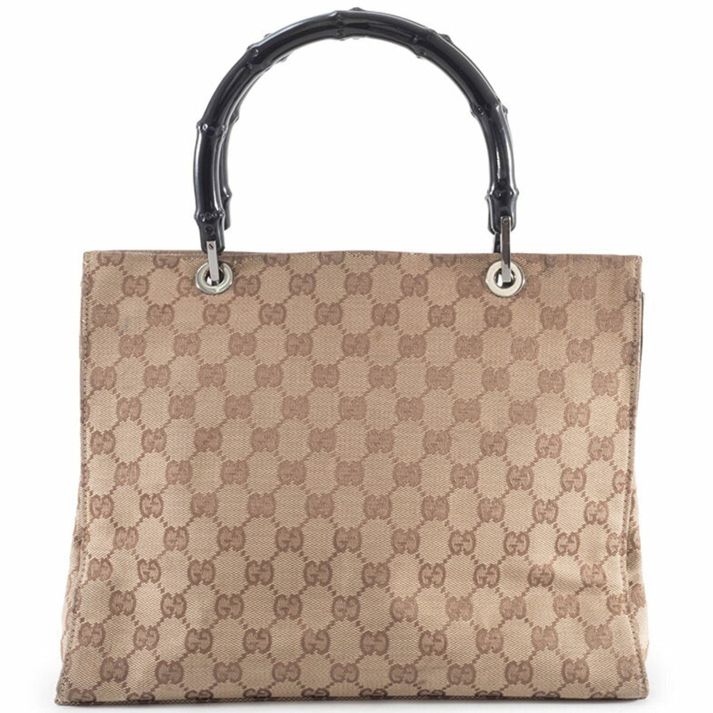 Gucci Beige Black Bamboo Canvas Handbag ( )