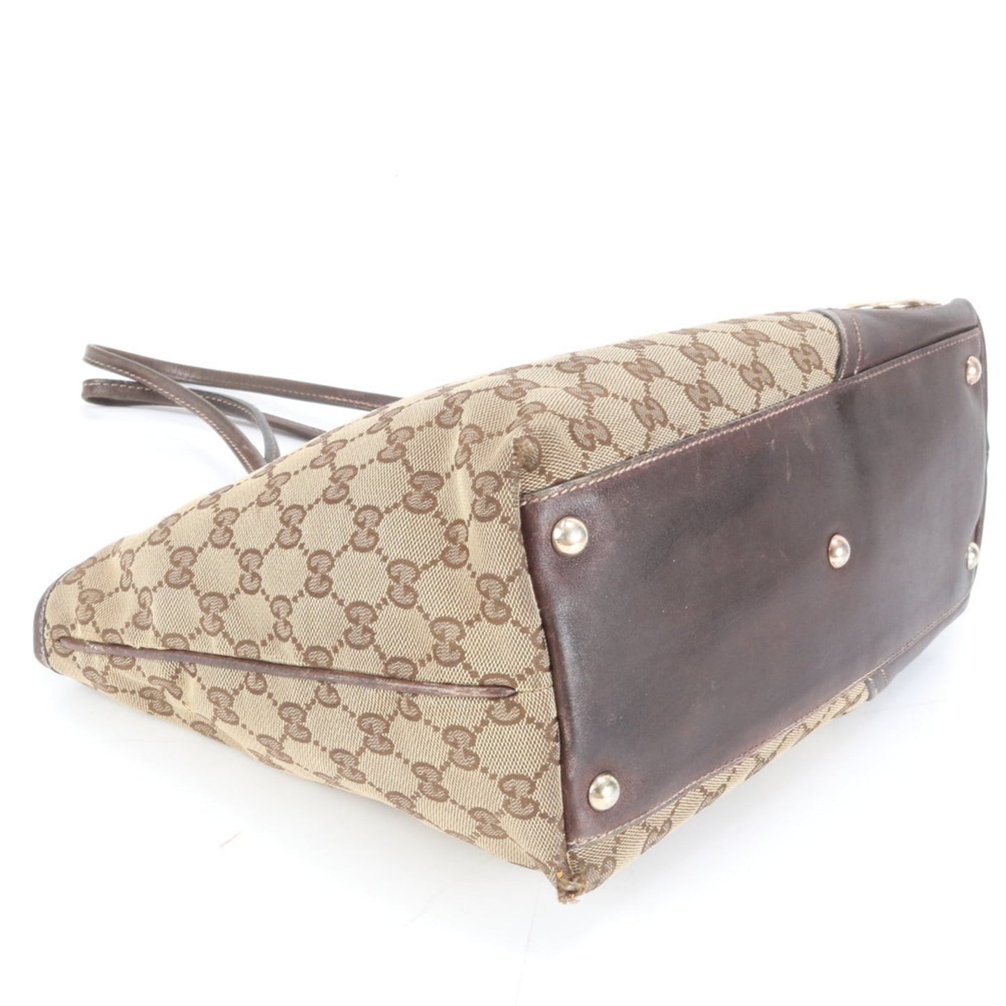 Gucci Brown Leather Canvas Tote Bag ( )