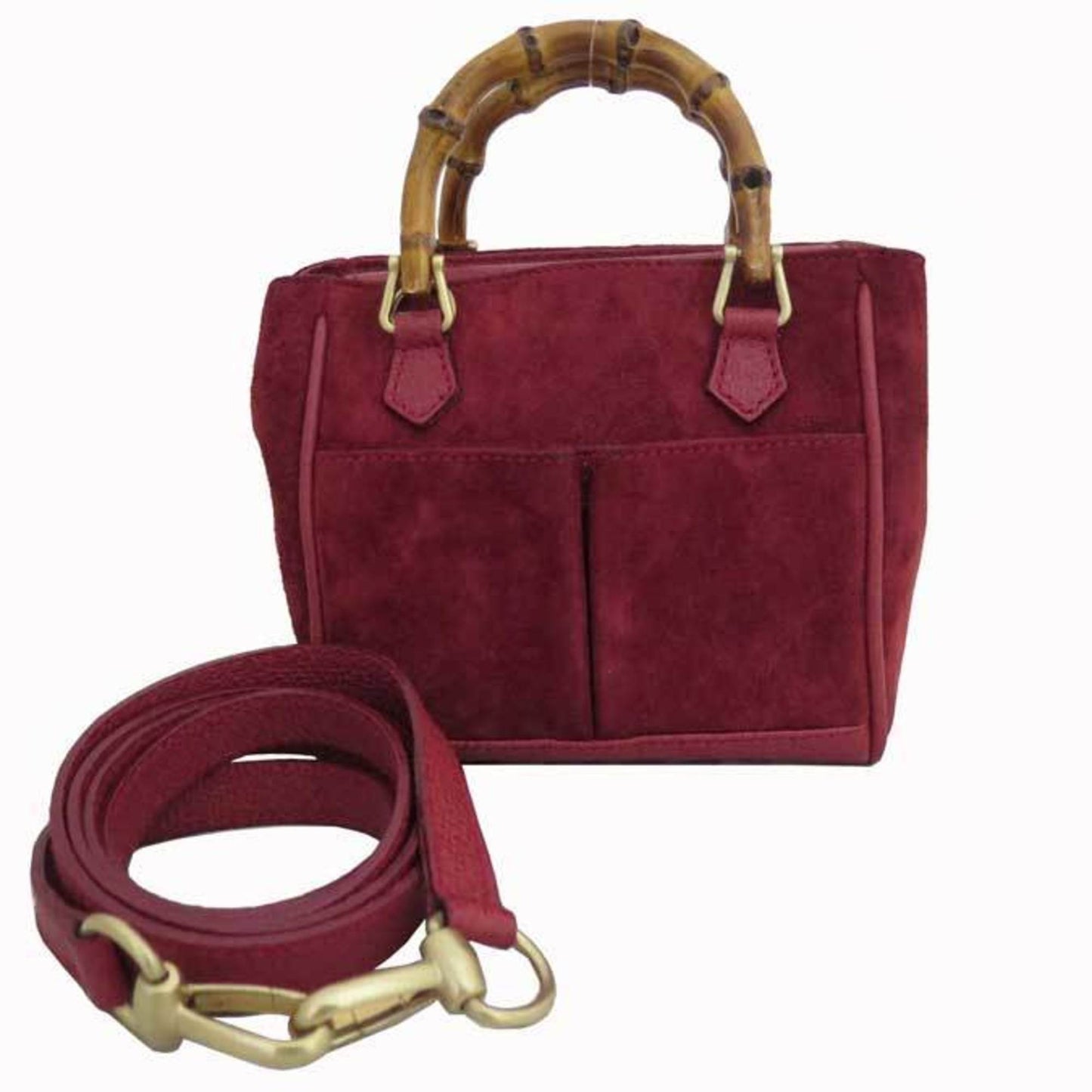 Gucci Bamboo Red Leather Suede Shoulder Bag