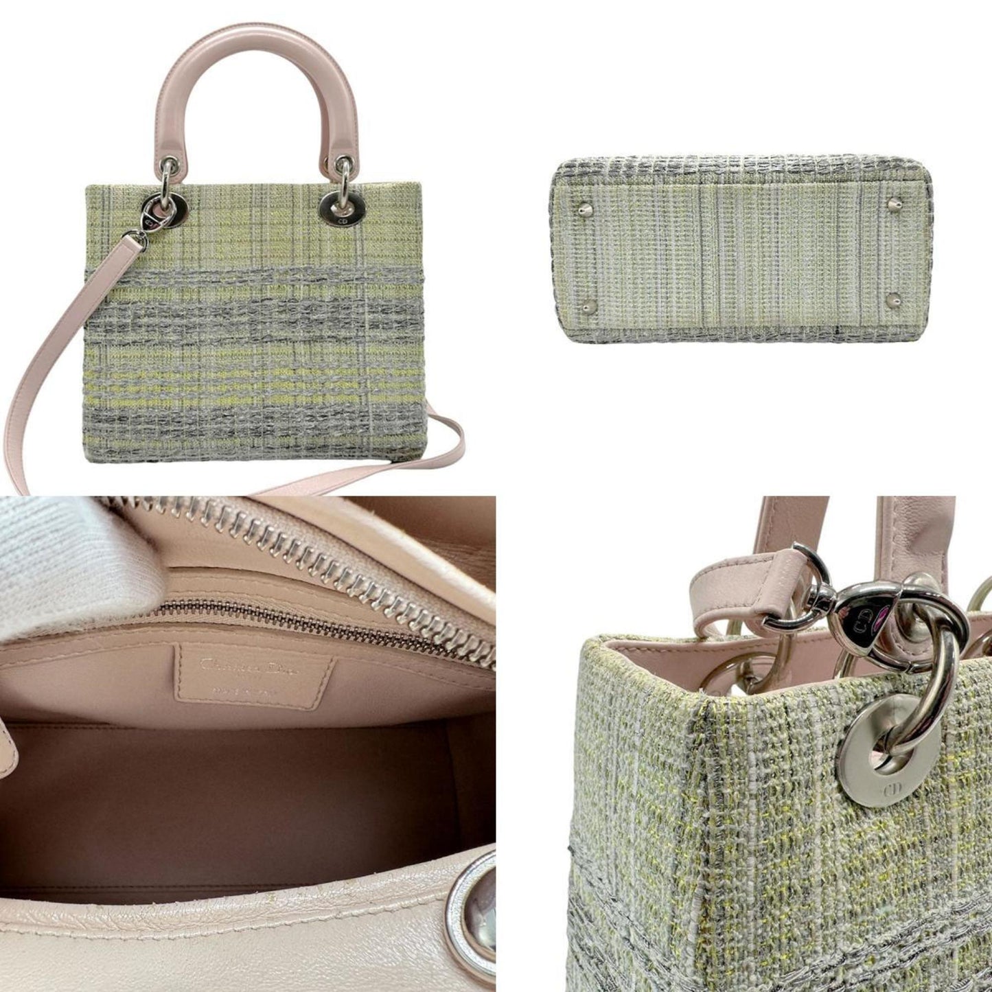 Christian Dior Silver Tweed Leather Handbag Shoulder Bag ()