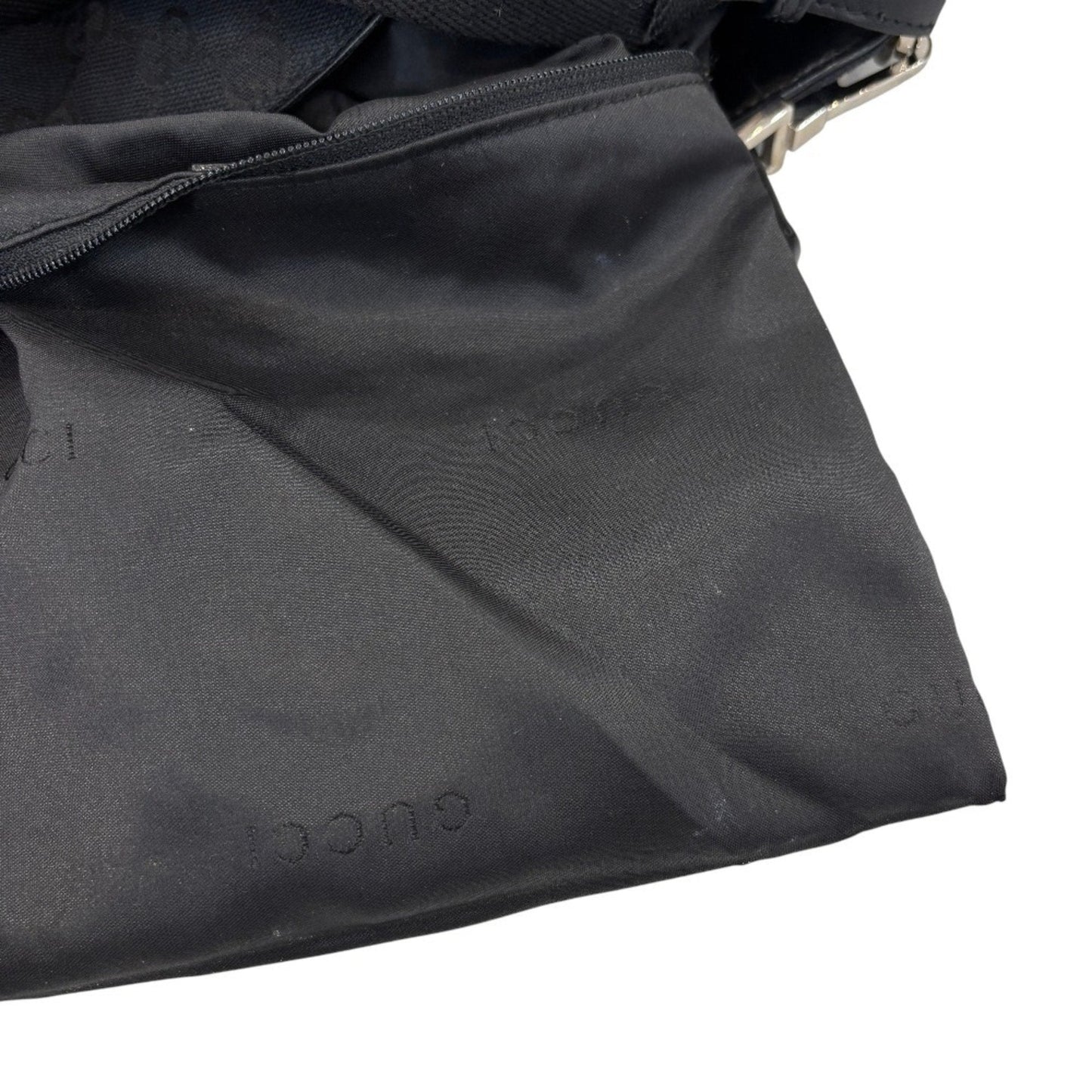 Gucci Black Leather Gg Canvas Handbag Shoulder Bag ( )
