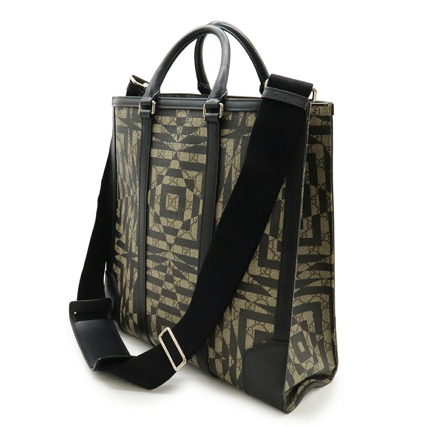 Gucci Beige Black Gg Supreme Leather Shoulder Bag Tote Bag ( )