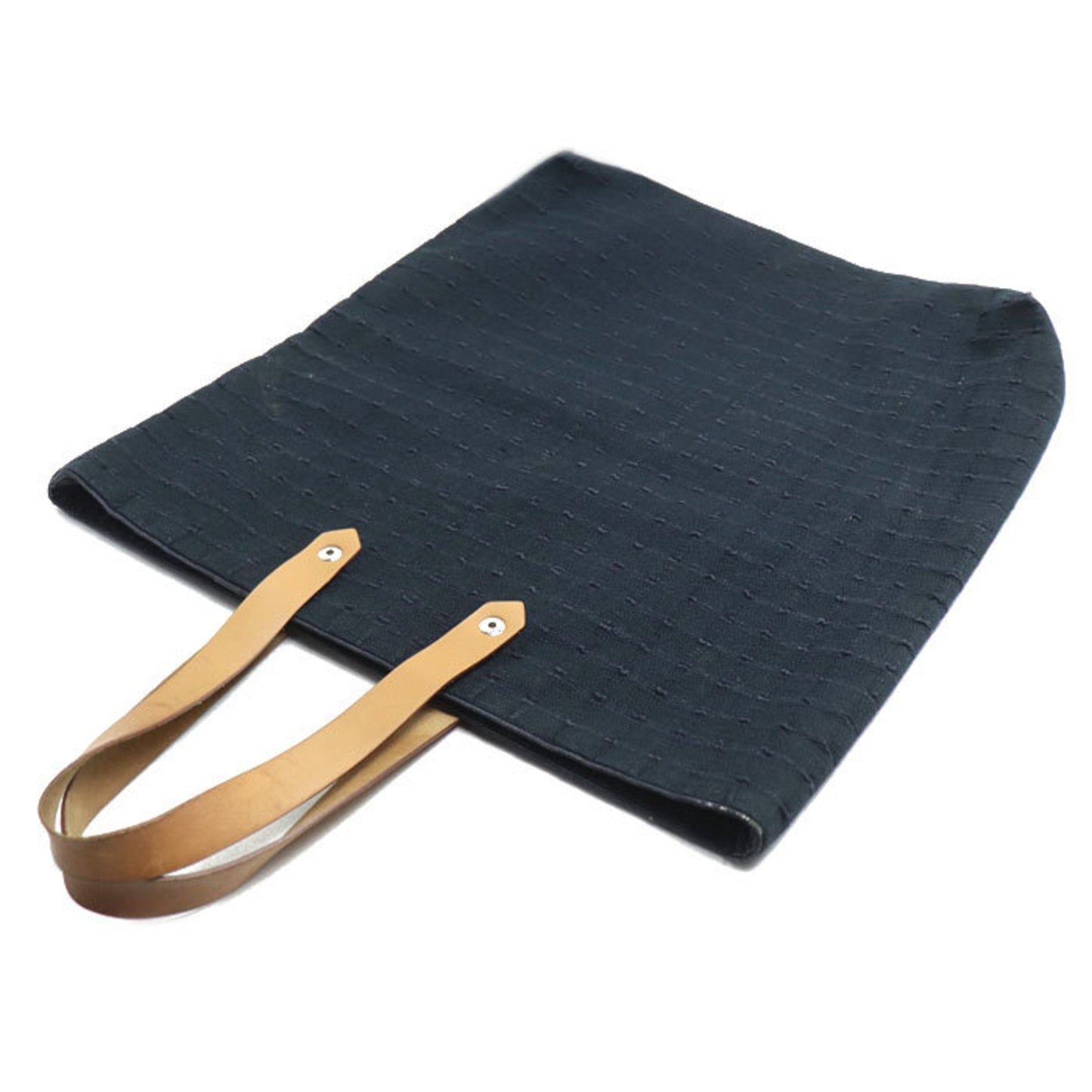 Hermes Navy Canvas Leather Tote Bag ( )