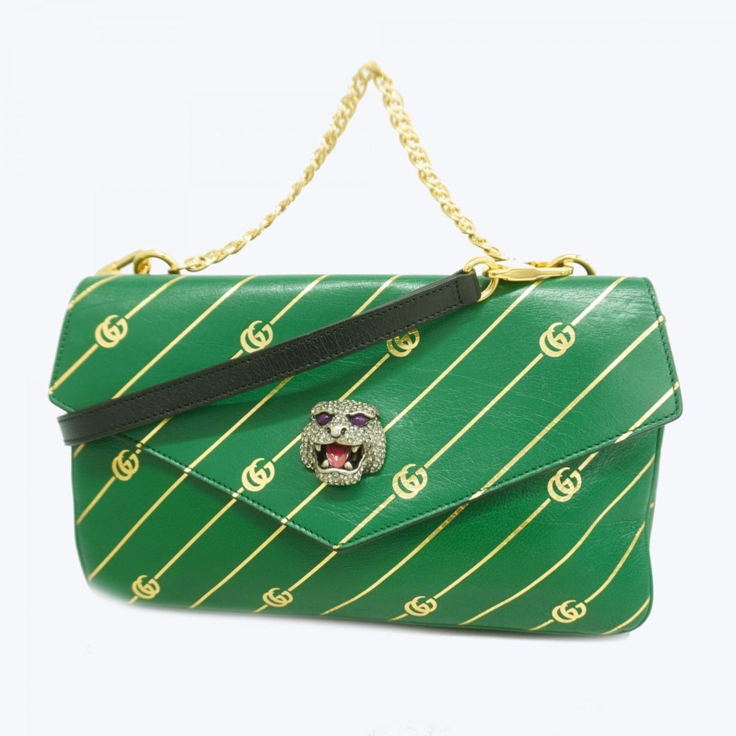 Gucci Black Green Leather Handbag ( )