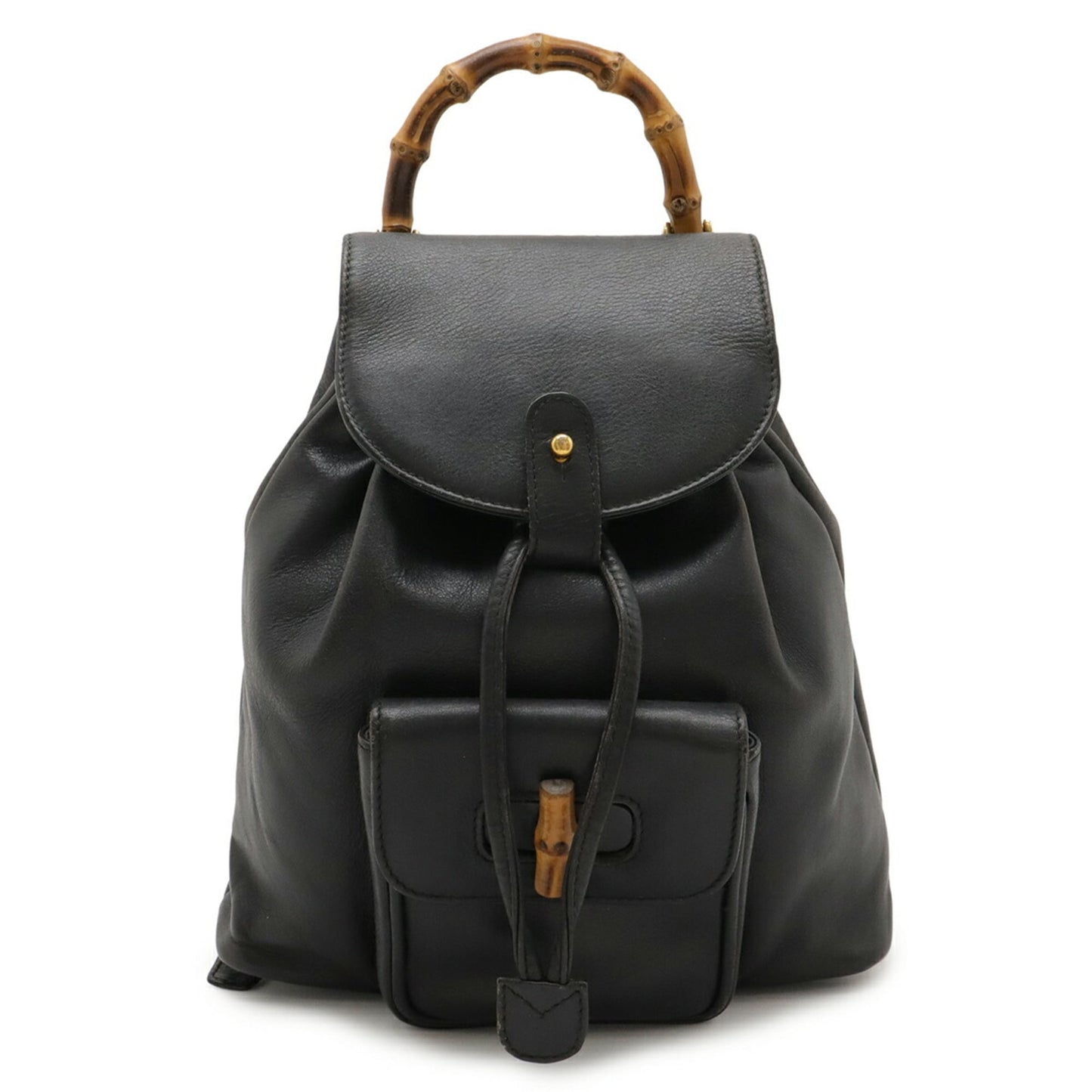 Gucci Black Bamboo Leather Backpack Shoulder Bag ( )