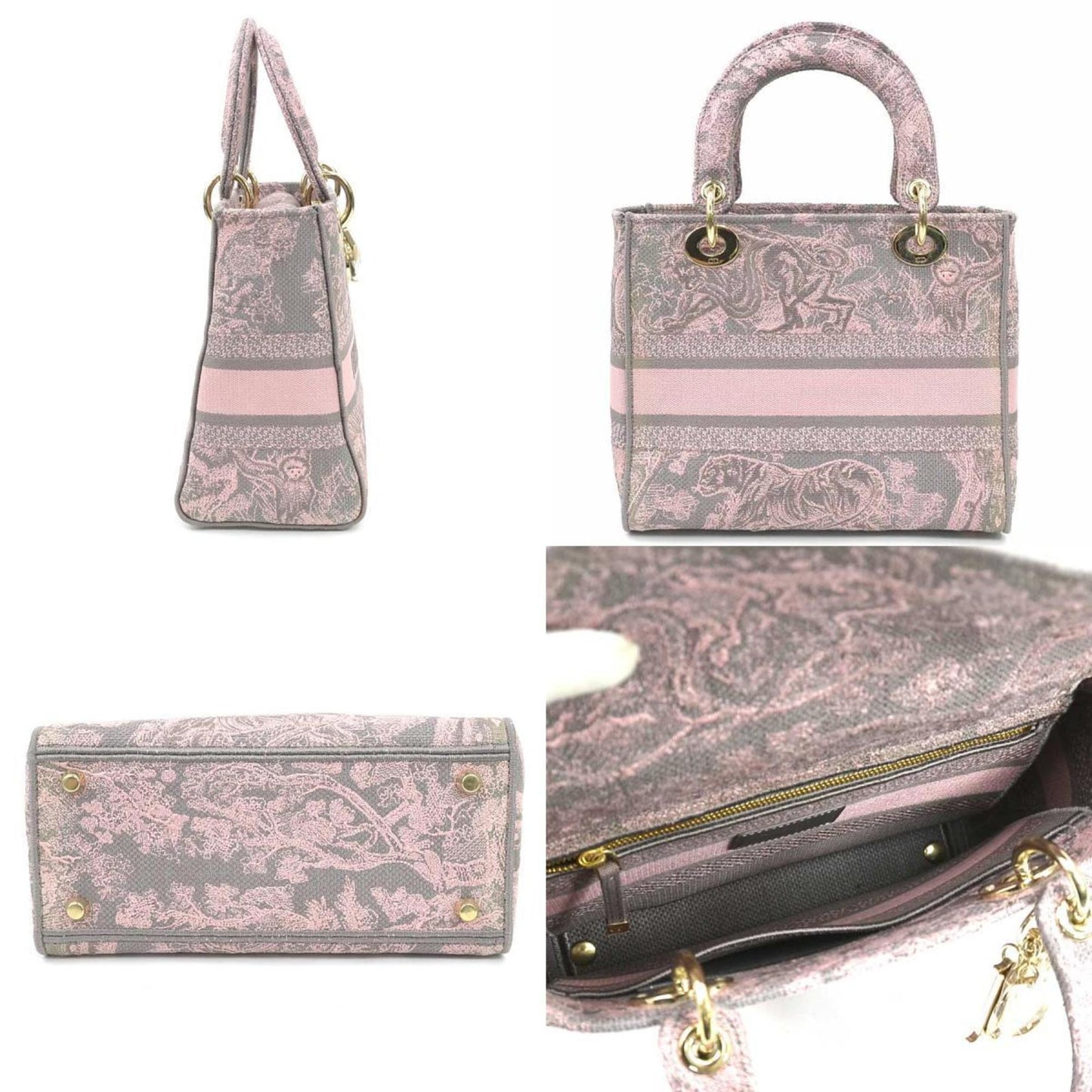 Christian Dior Gray Pink Canvas Handbag Shoulder Bag ()