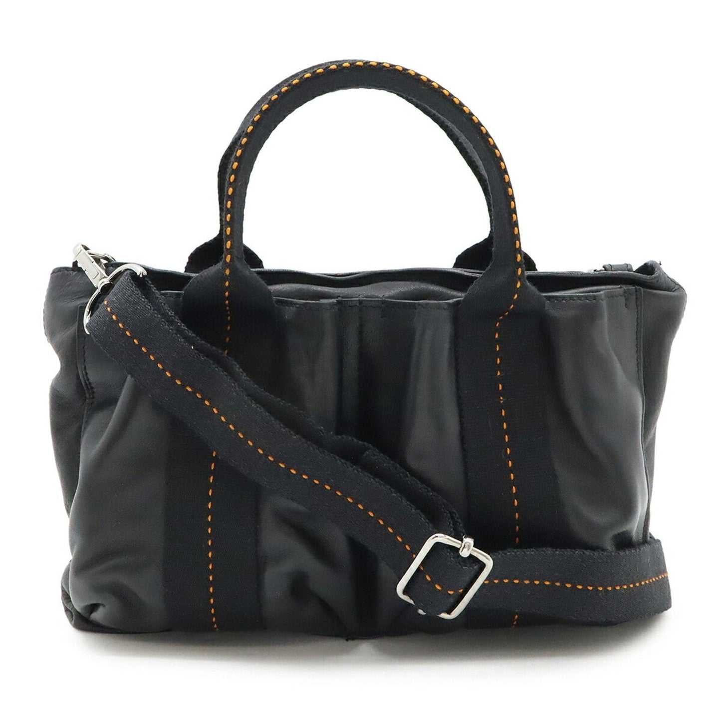 Hermes Caravan Horizontal Black Orange Veau Derma Shoulder Bag Tote Bag ( )