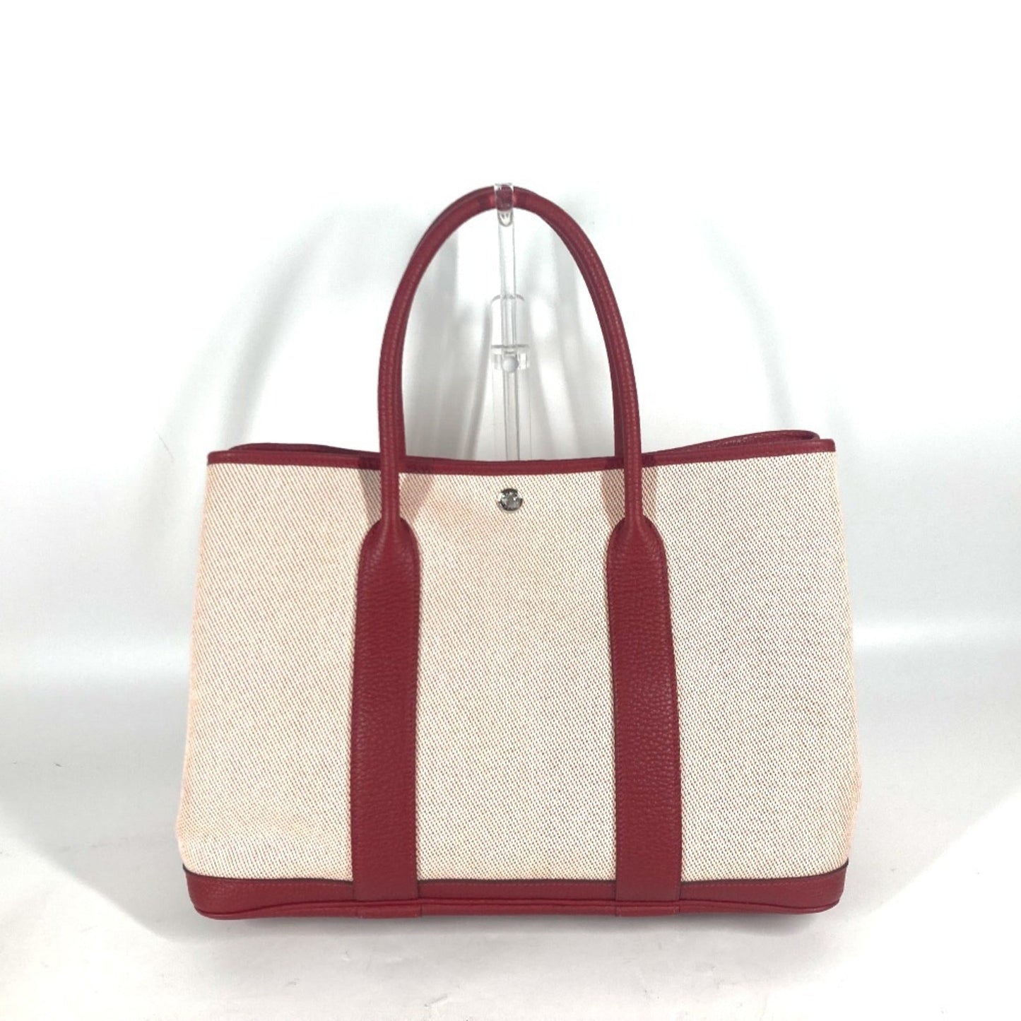 Hermes Ecru Red Color Rouge H Toile H Negonda Leather Handbag Shoulder Bag Tote Bag ( )