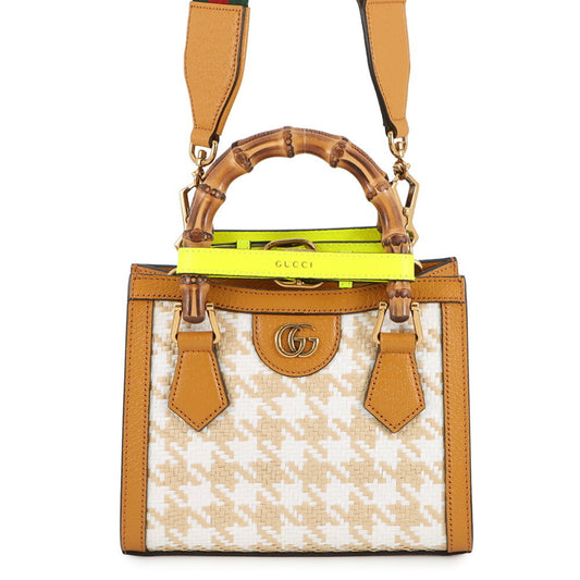 Gucci Light Brown White Raffia Leather Handbag ( )