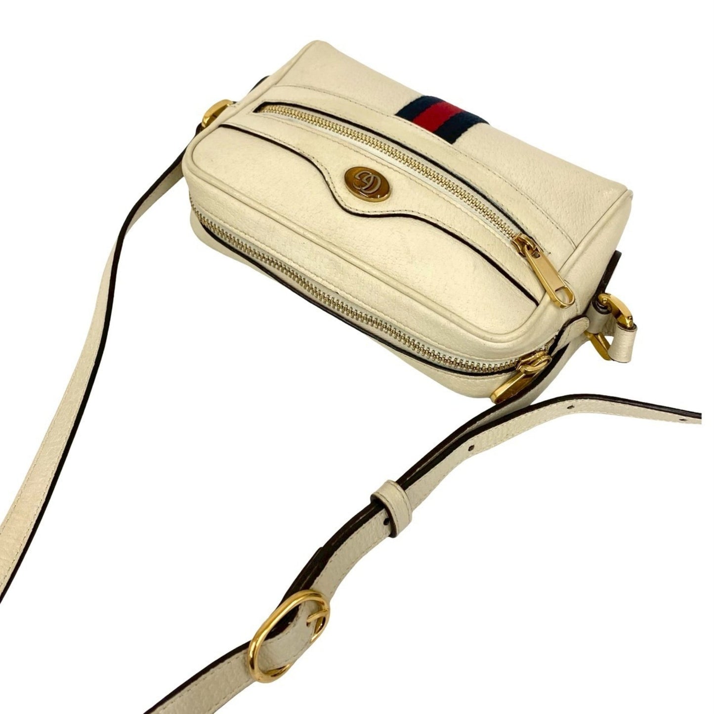 Gucci Navy Red Color White Leather Pochette Shoulder Bag ( )
