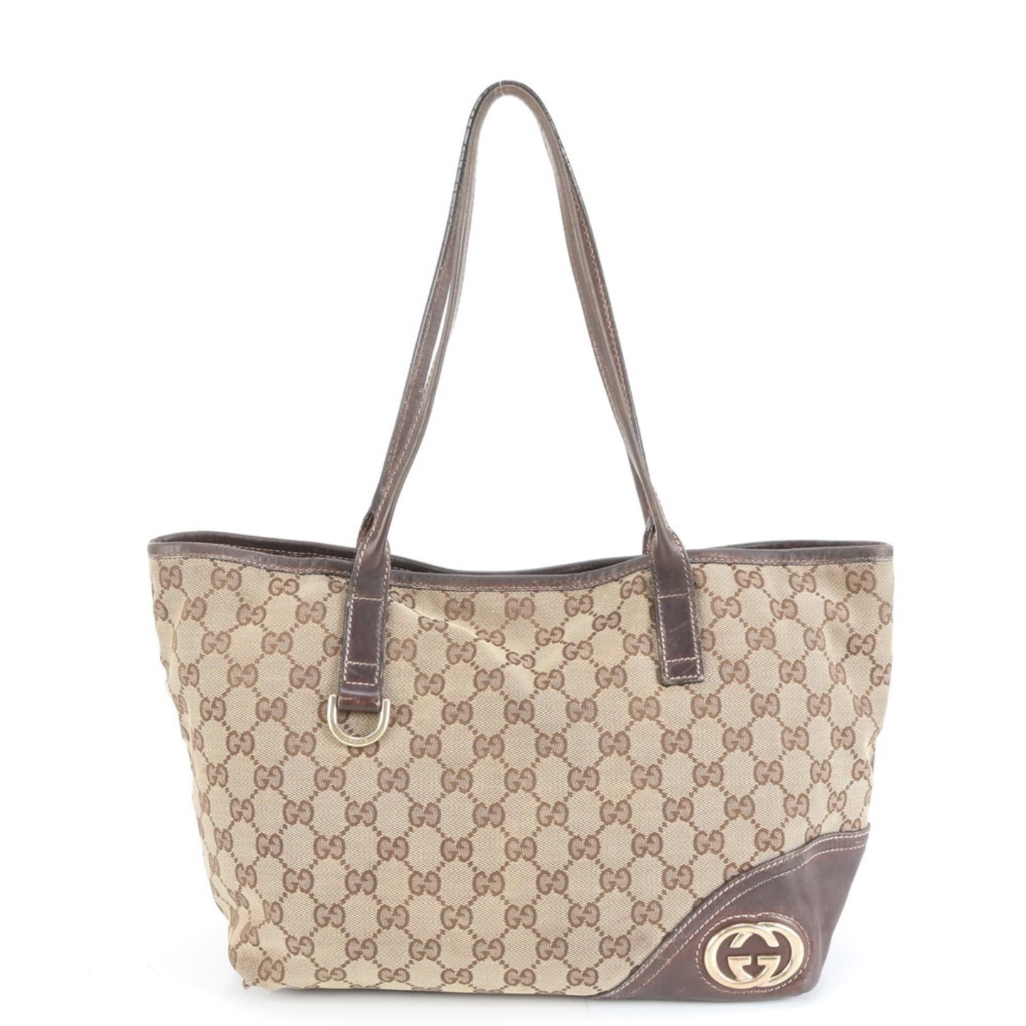 Gucci Brown Leather Canvas Tote Bag ( )