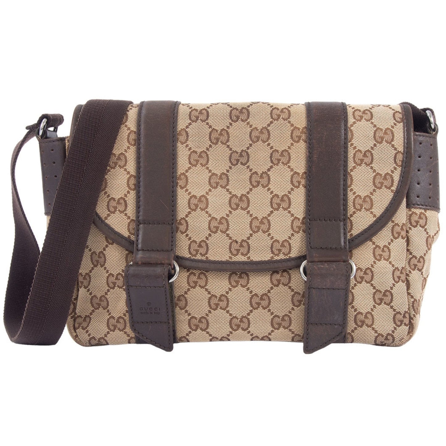 Gucci Beige Brown Gg Canvas Leather Shoulder Bag ( )