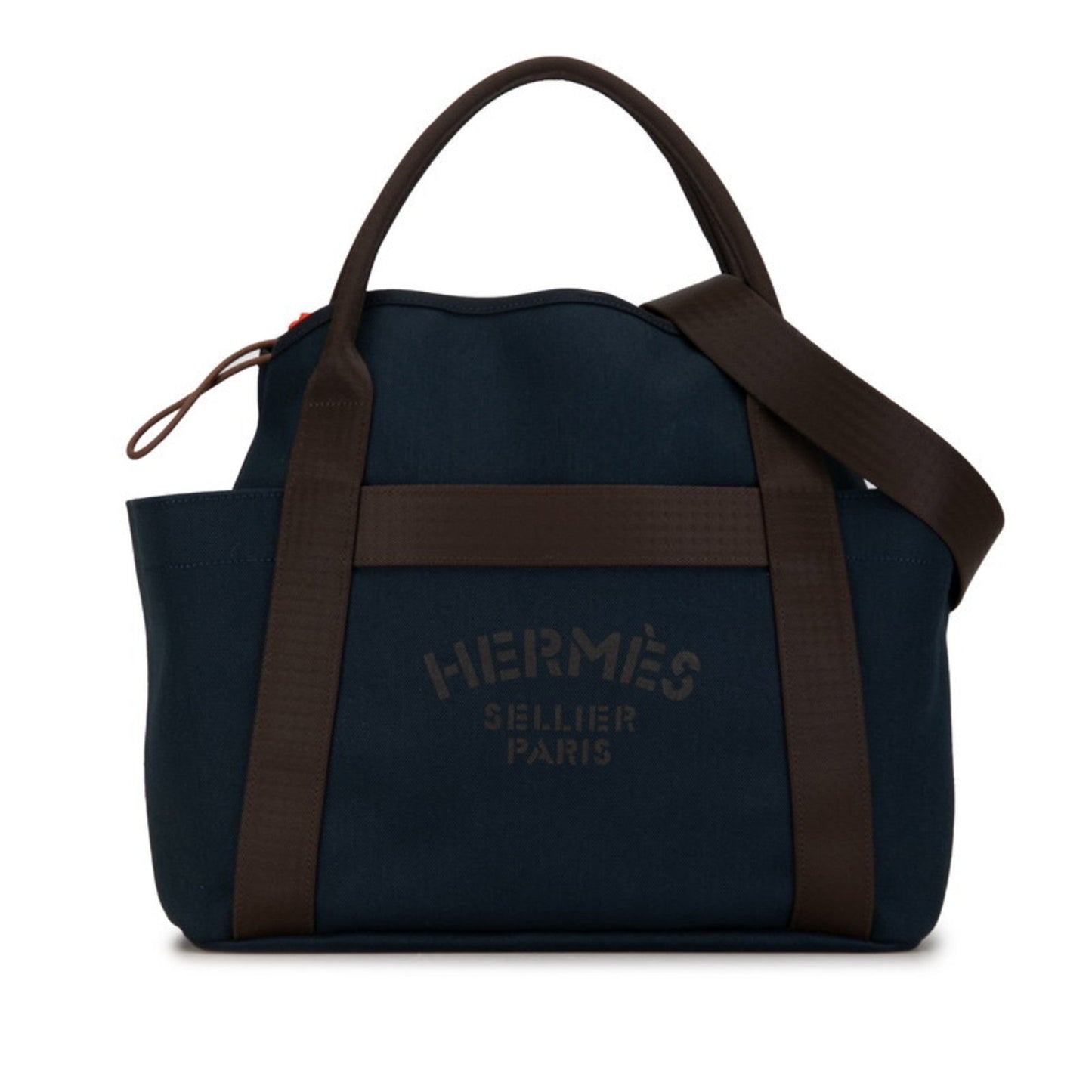Hermes Brown Navy Canvas Leather Handbag Shoulder Bag Tote Bag ( )