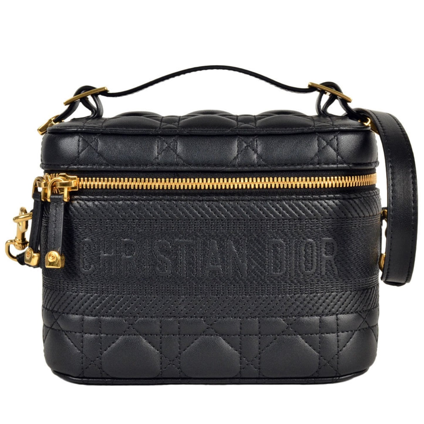 Christian Dior Black Leather Canvas Shoulder Bag Vanity Bag ()