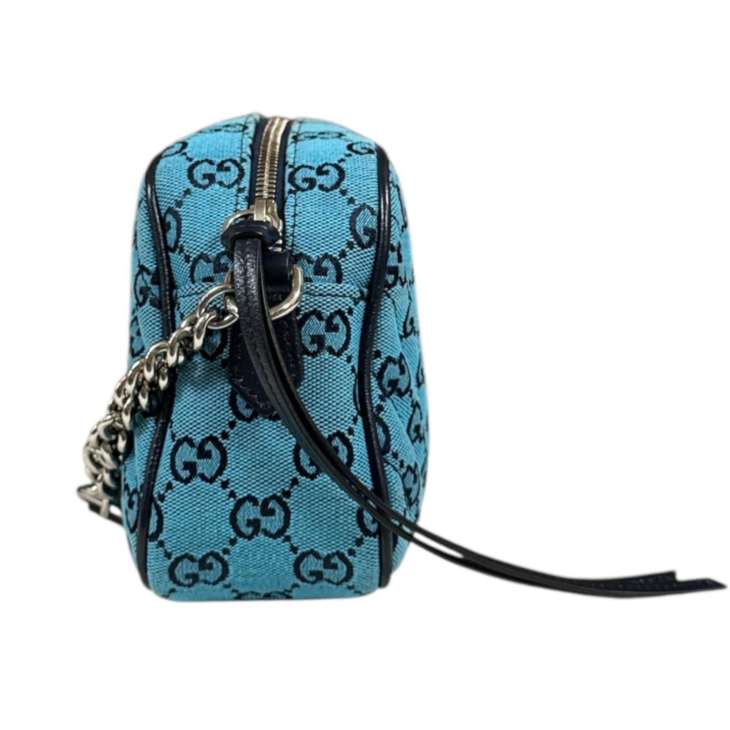 Gucci Gg Marmont Blue Navy Canvas Leather Shoulder Bag ( )