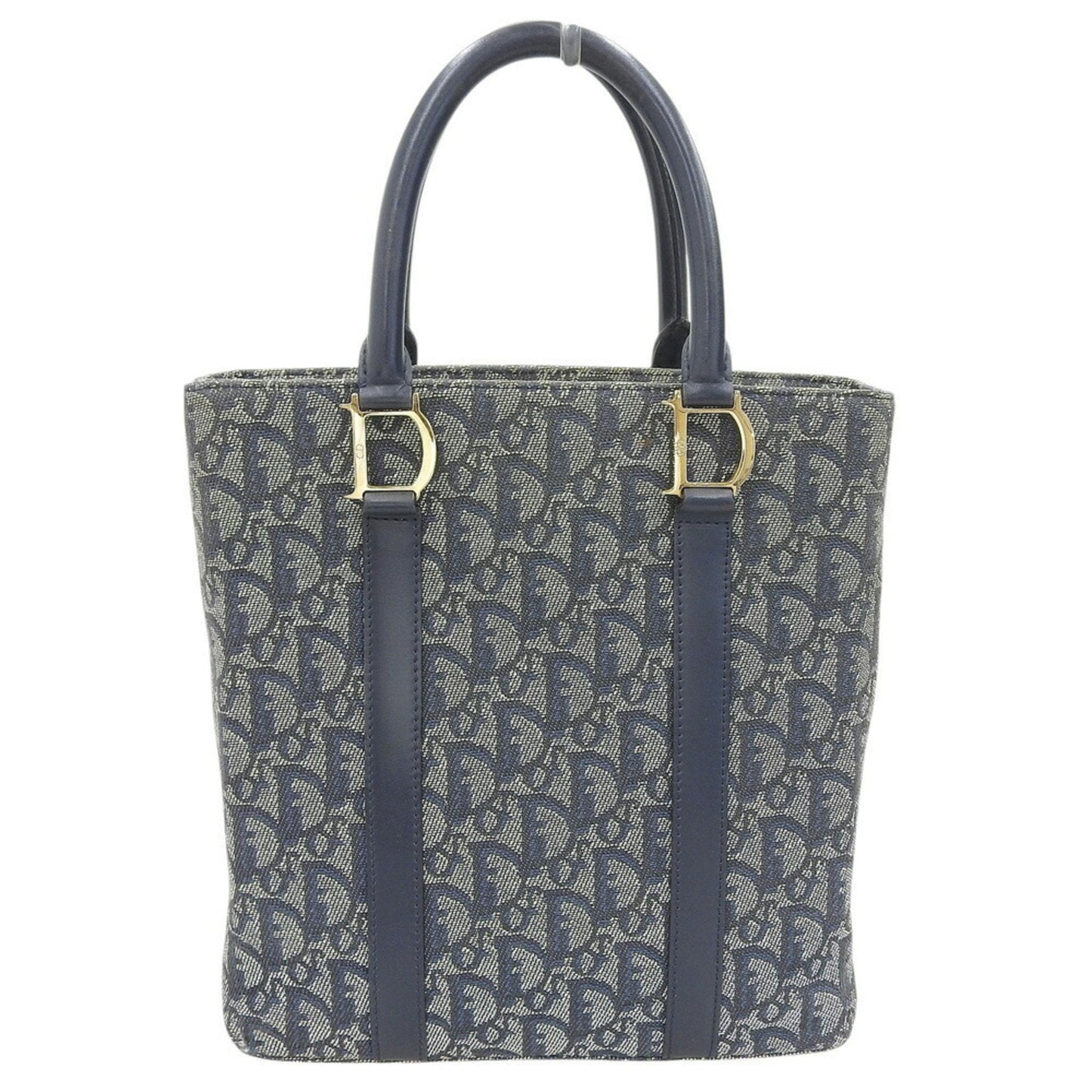 Christian Dior Trotter Navy Trotter Leather Canvas Handbag Tote Bag ()