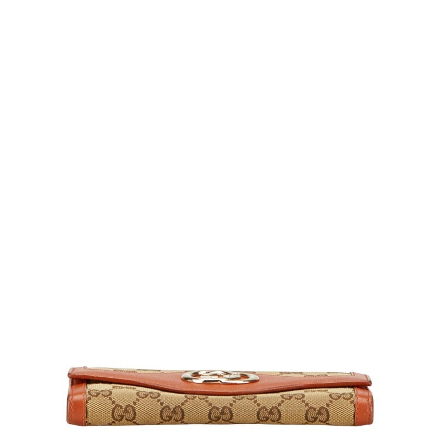 Gucci Beige Brown Gg Canvas Leather Long Wallet (Bi-Fold) ( )