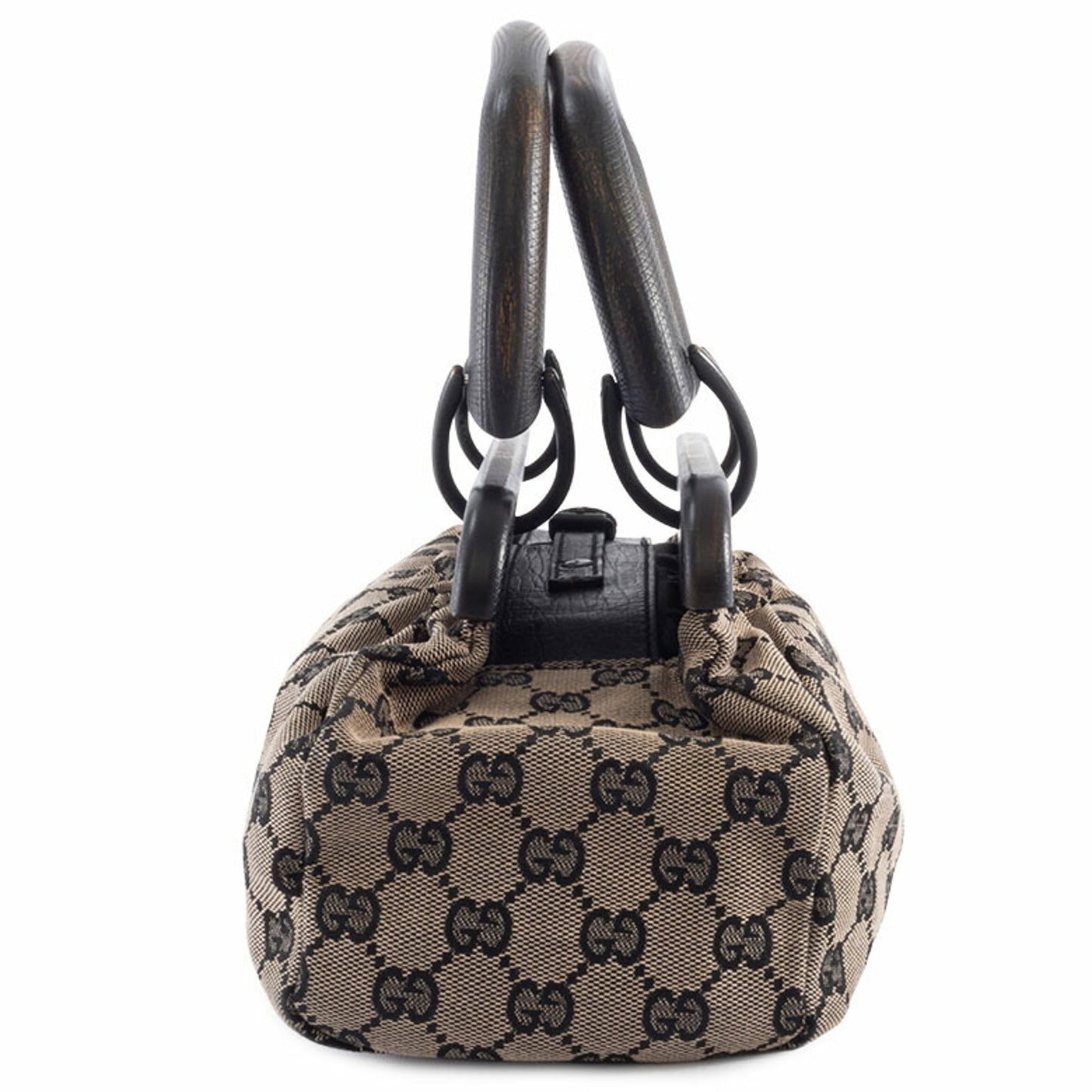 Gucci Gg Canvas Beige Black Gg Canvas Leather Handbag ( )
