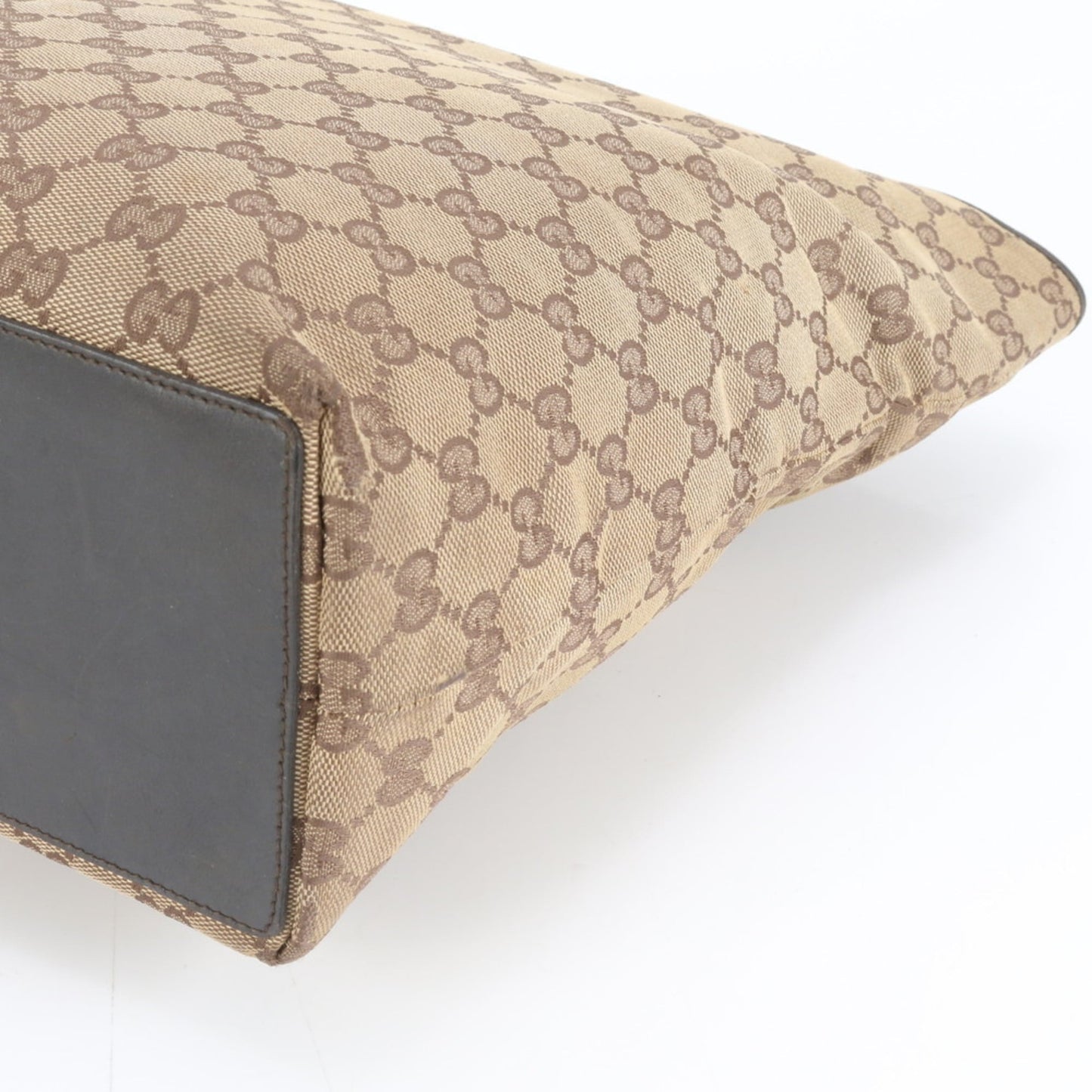 Gucci Brown Leather Canvas Tote Bag ( )