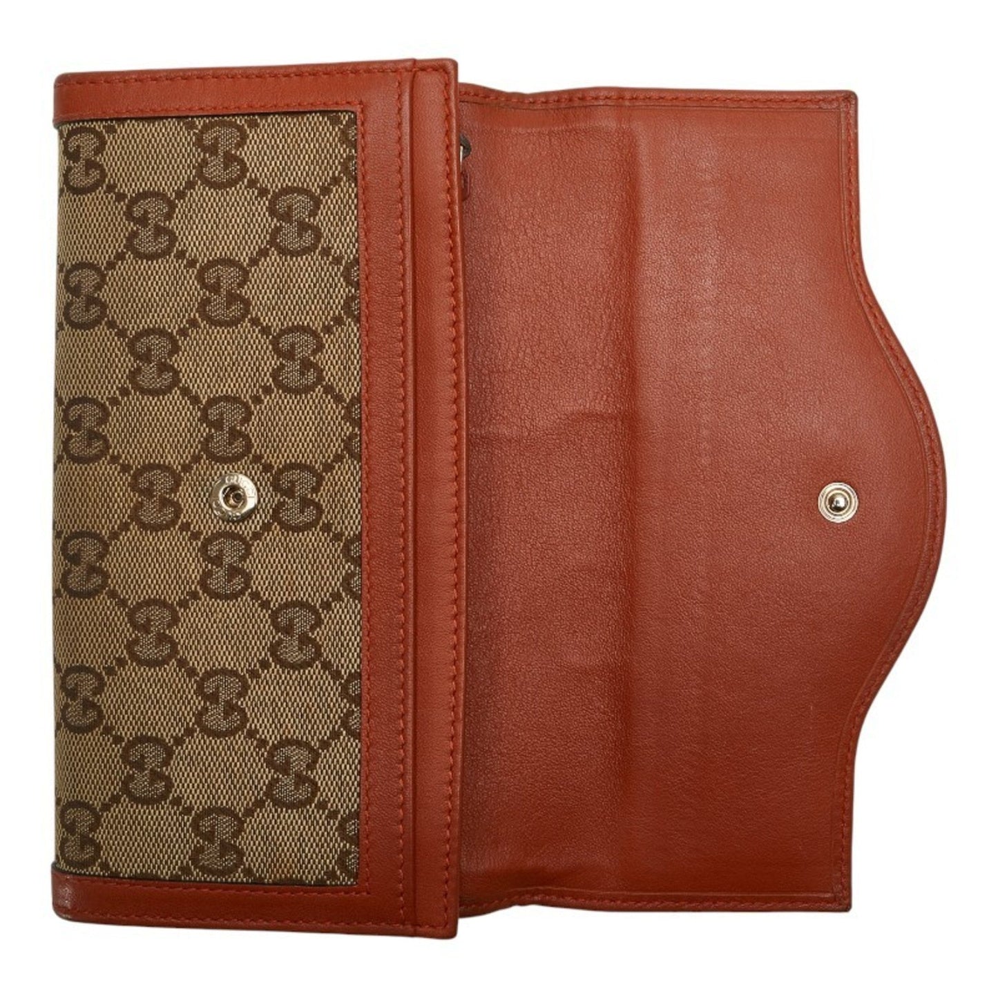 Gucci Beige Brown Gg Canvas Leather Long Wallet (Bi-Fold) ( )