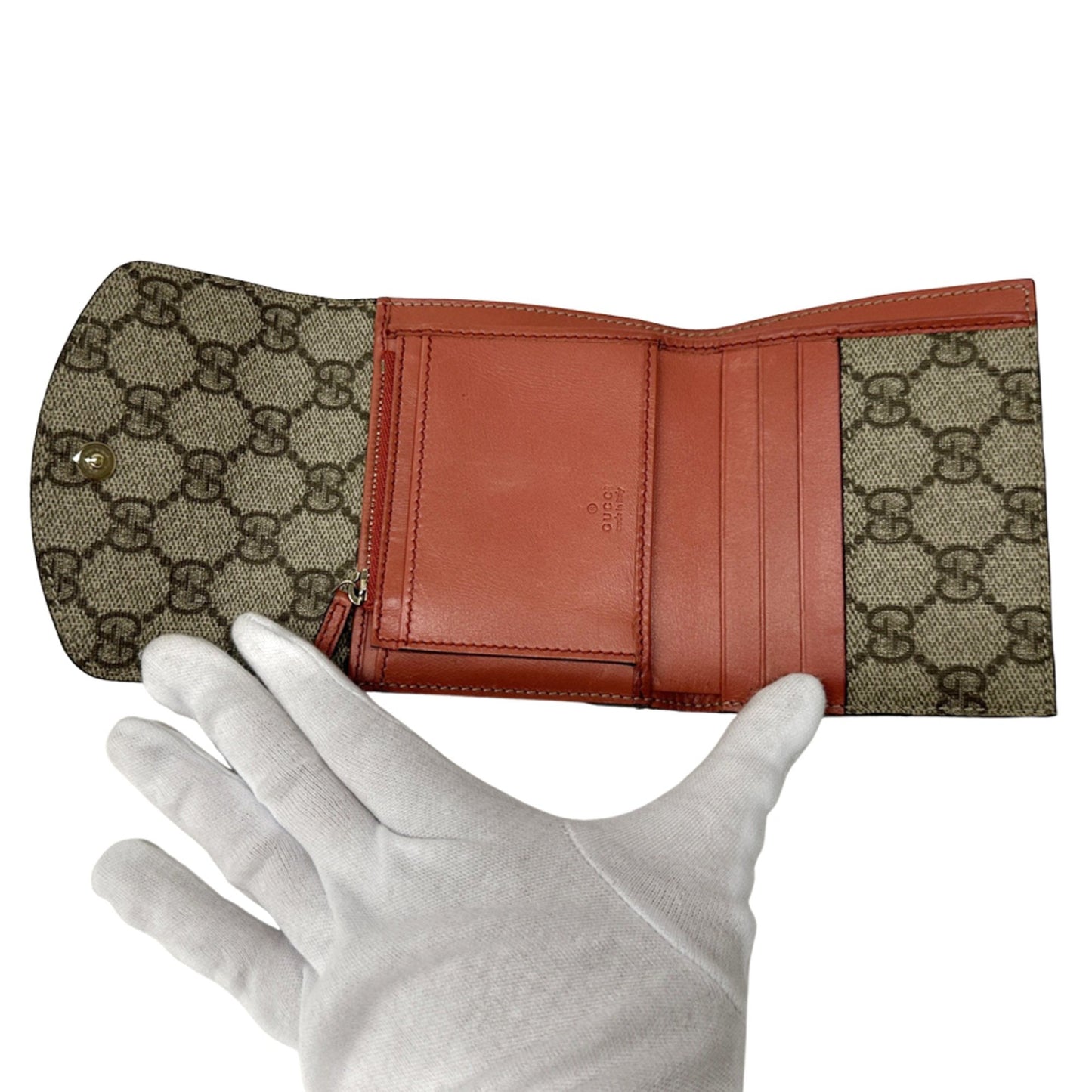 Gucci Brown Red Color Gg Supreme Wallet (Tri-Fold) ( )