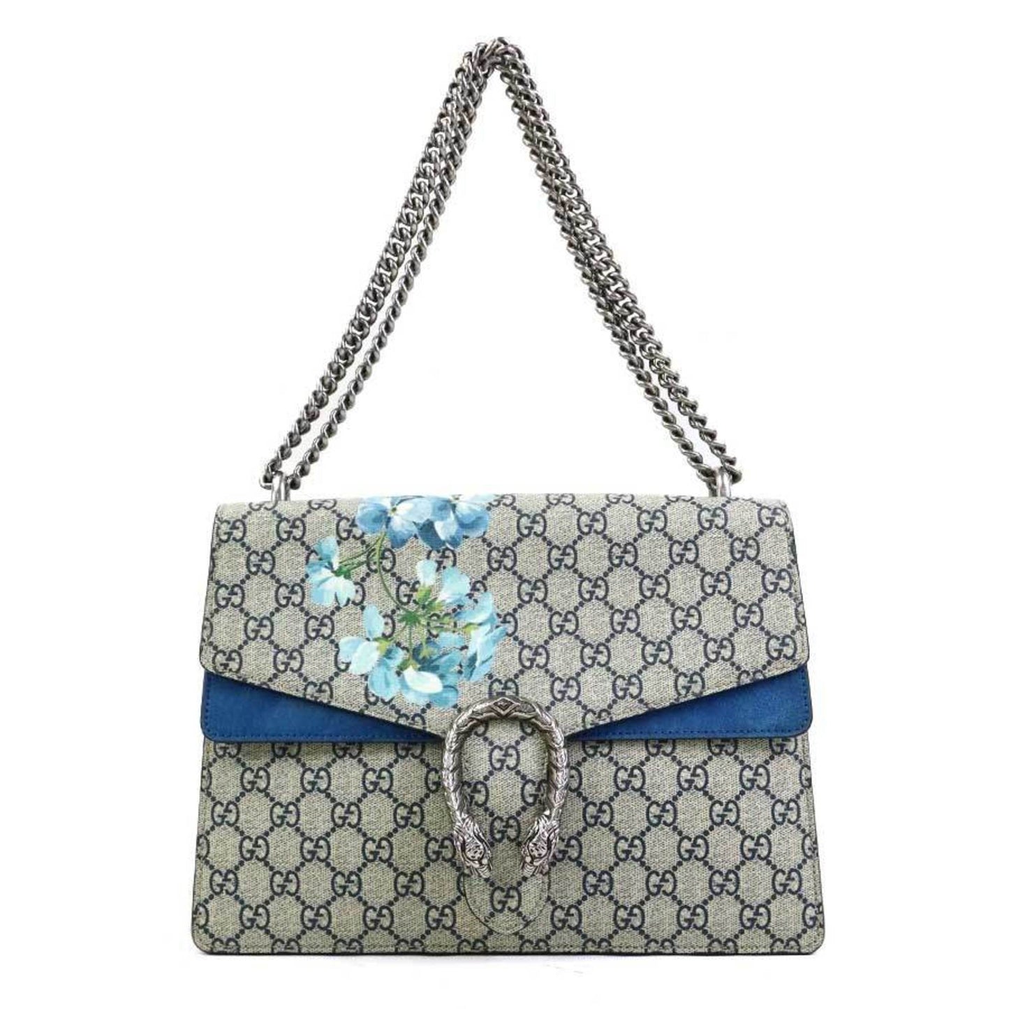 Gucci Blue Suede Gg Supreme Canvas Shoulder Bag ( )