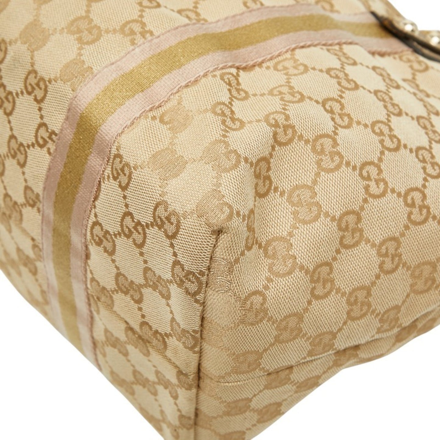 Gucci Brown Gold Canvas Leather Handbag Tote Bag ( )
