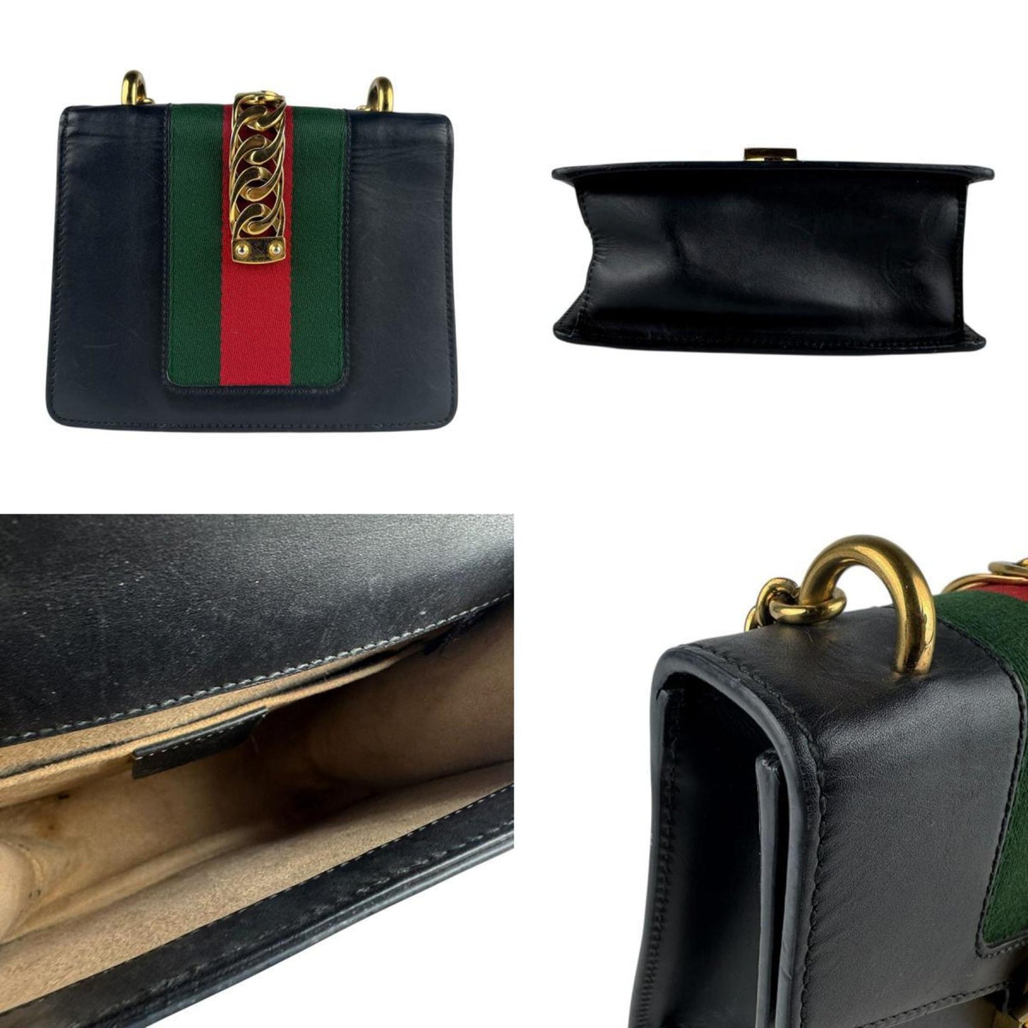 Gucci Black Leather Metal Shoulder Bag ( )