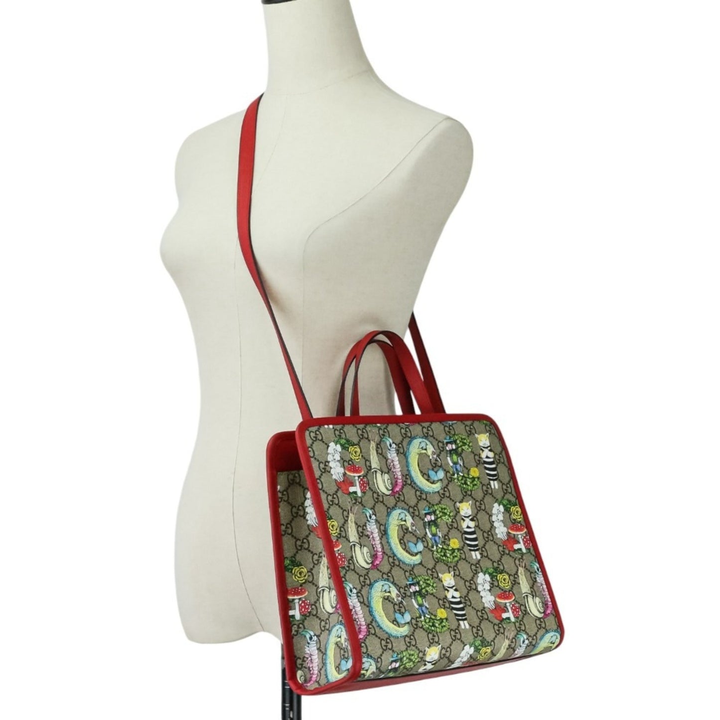 Gucci Beige Red Color Gg Supreme Tote Bag ( )