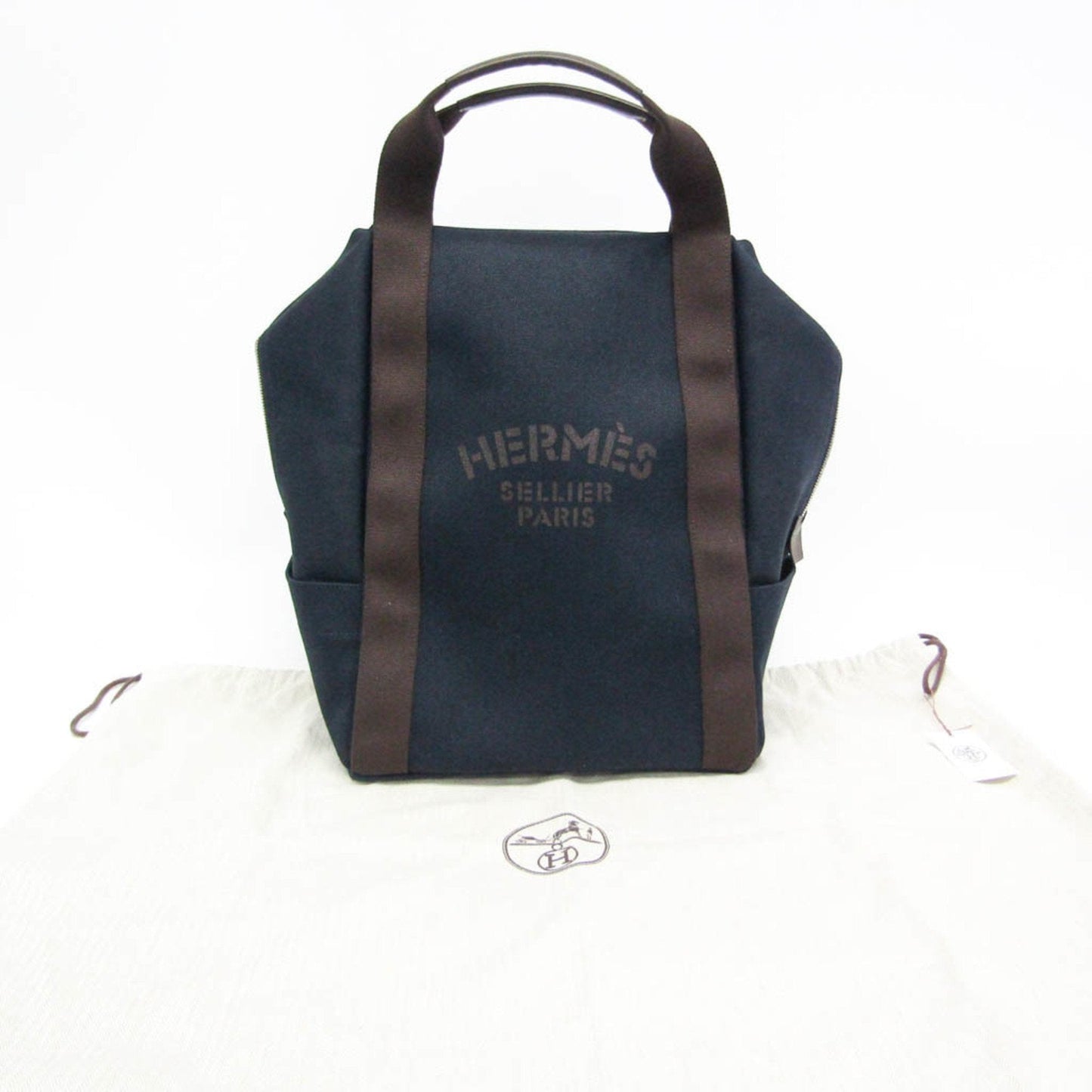 Hermes Navy Toile Chevron Leather Backpack ( )