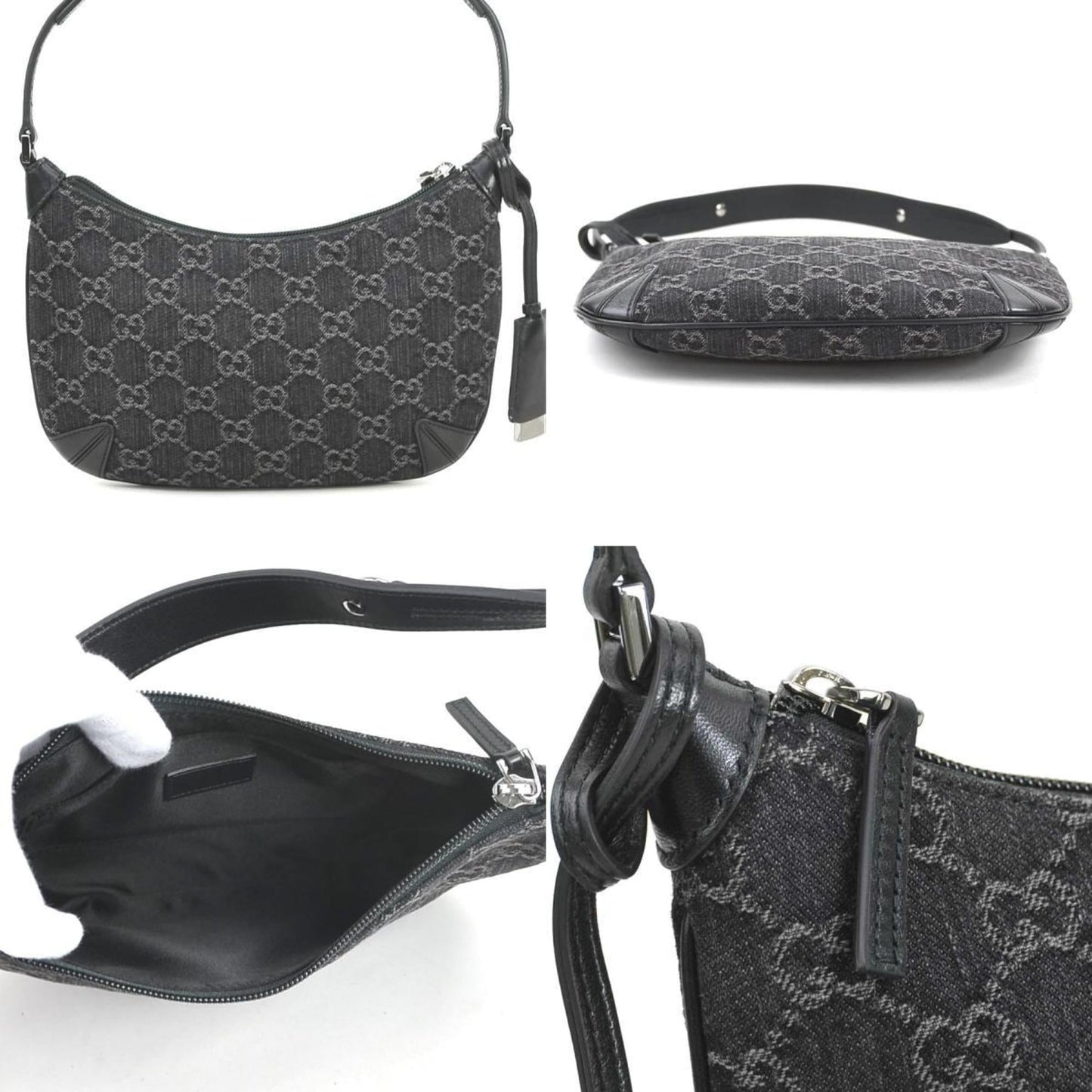 Gucci Black Denim Leather Shoulder Bag ( )