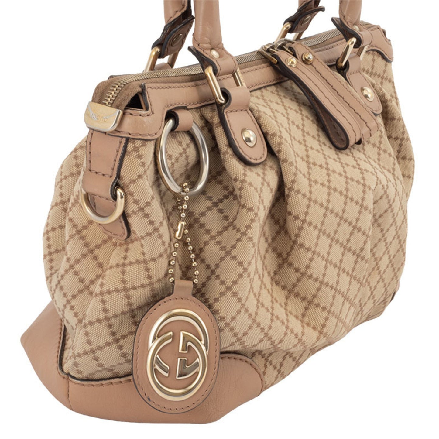 Gucci Diamante Beige Canvas Leather Handbag Shoulder Bag ( )