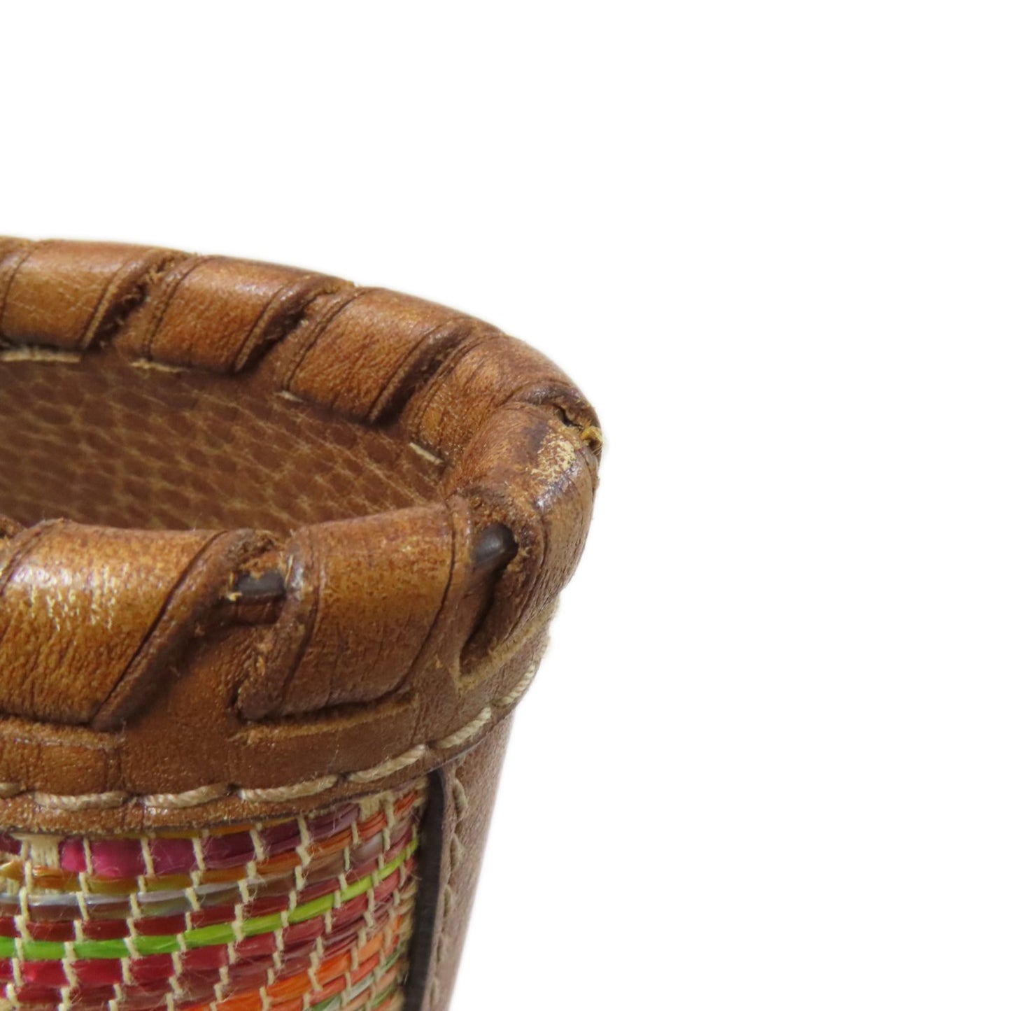 Gucci Blue Brown Orange Leather Straw Tote Bag ( )