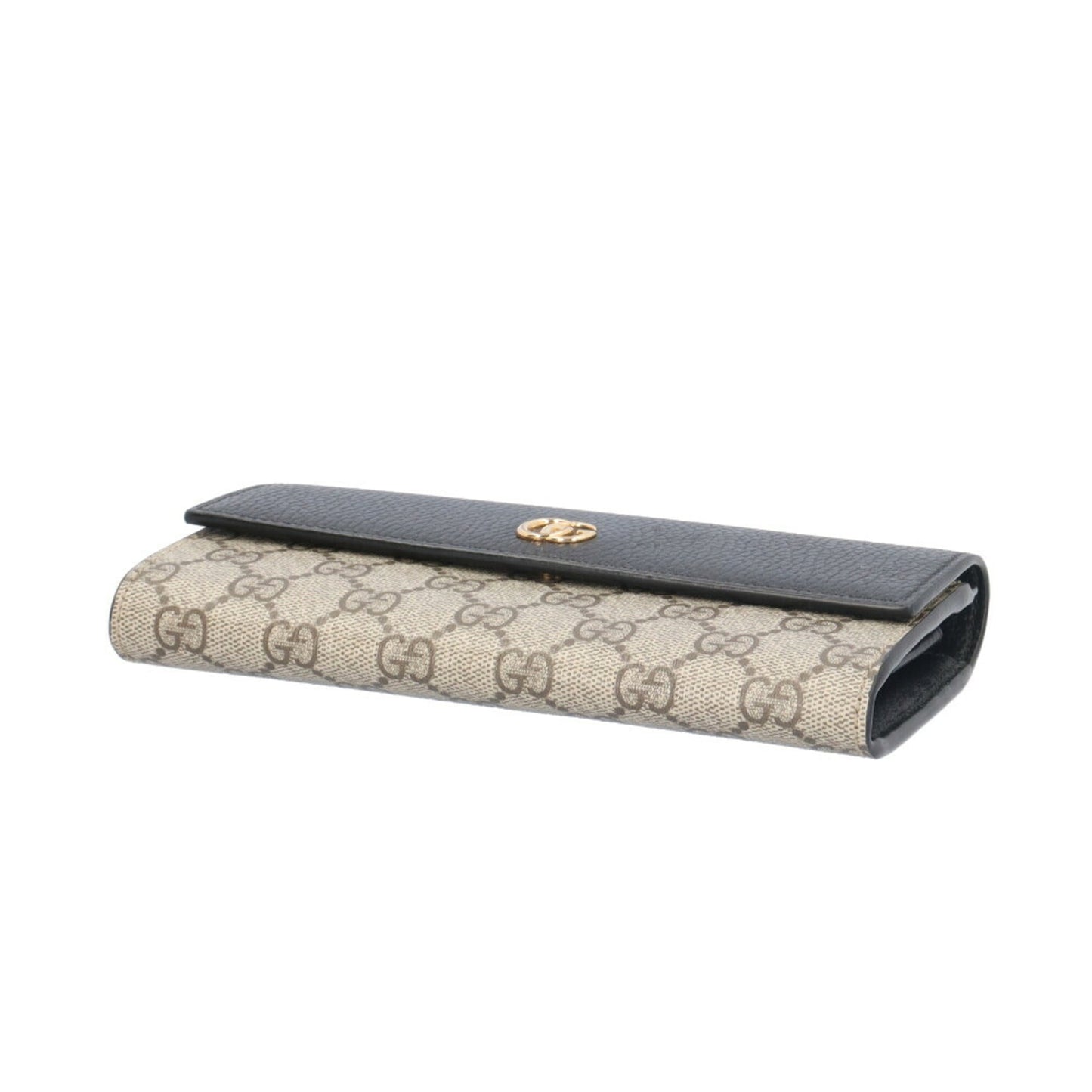 Gucci Beige Black Gg Supreme Canvas Leather Long Wallet (Tri-Fold) ( )