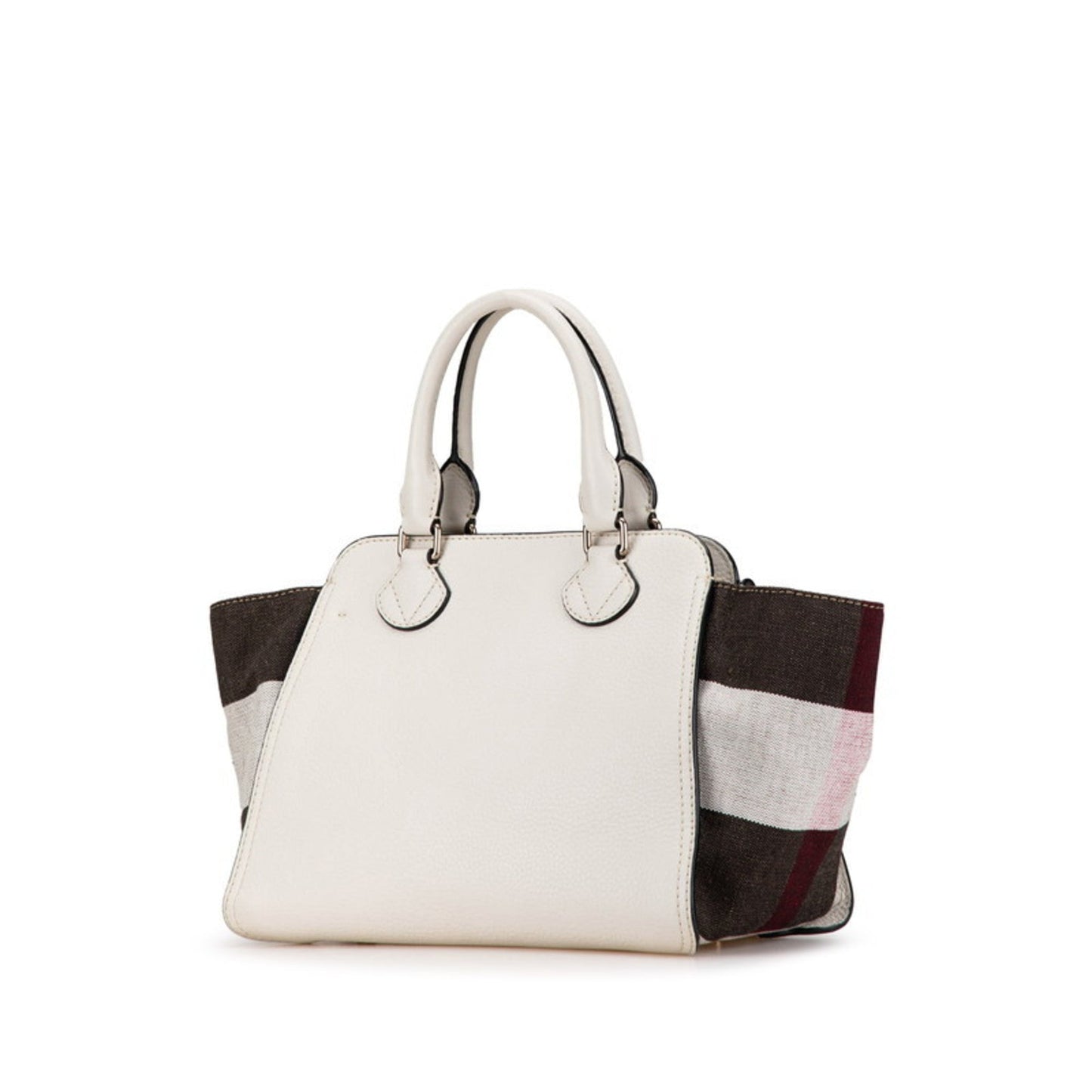 Burberry Black Red Color White Leather Canvas Handbag Tote Bag ( )