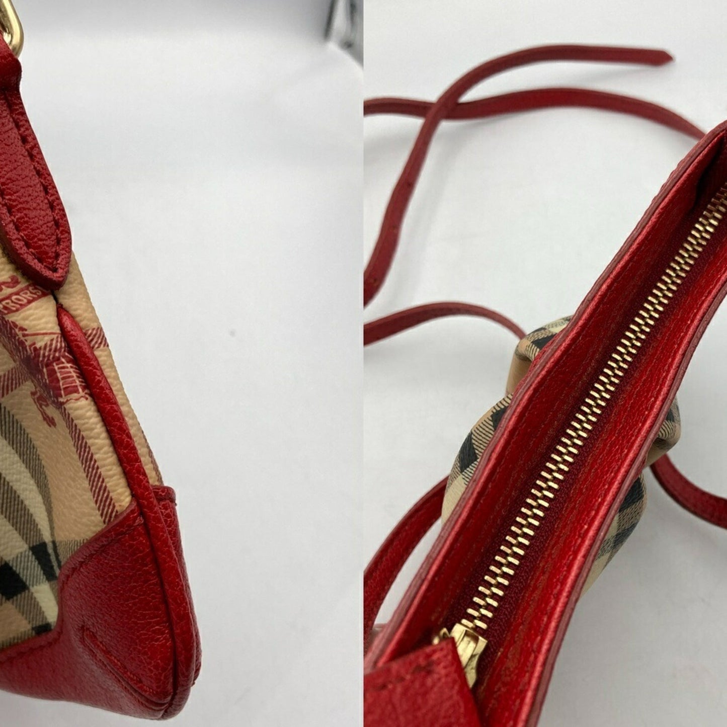 Burberry Beige Red Color Pvc Leather Shoulder Bag ( )