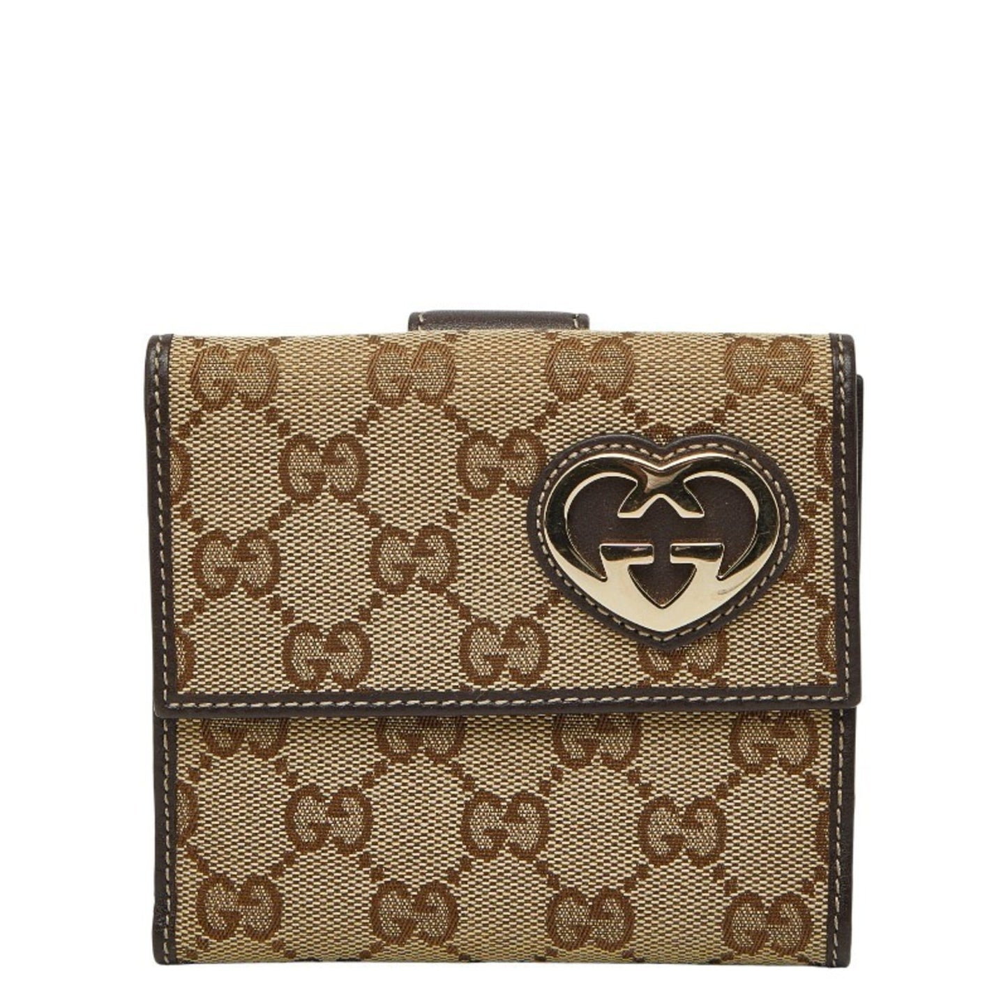 Gucci Beige Brown Canvas Leather Wallet (Bi-Fold) ( )