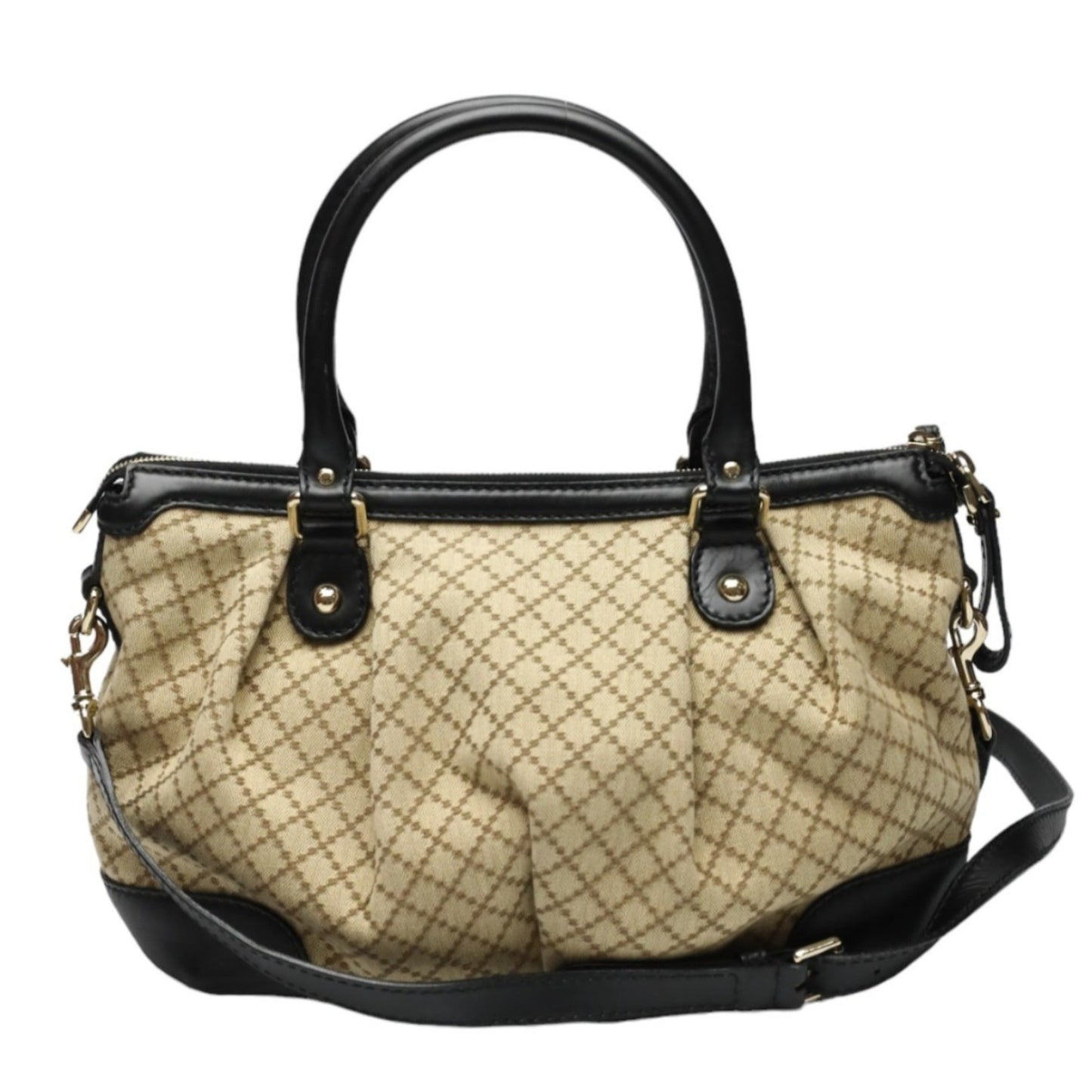 Gucci Beige Black Canvas Shoulder Bag ( )