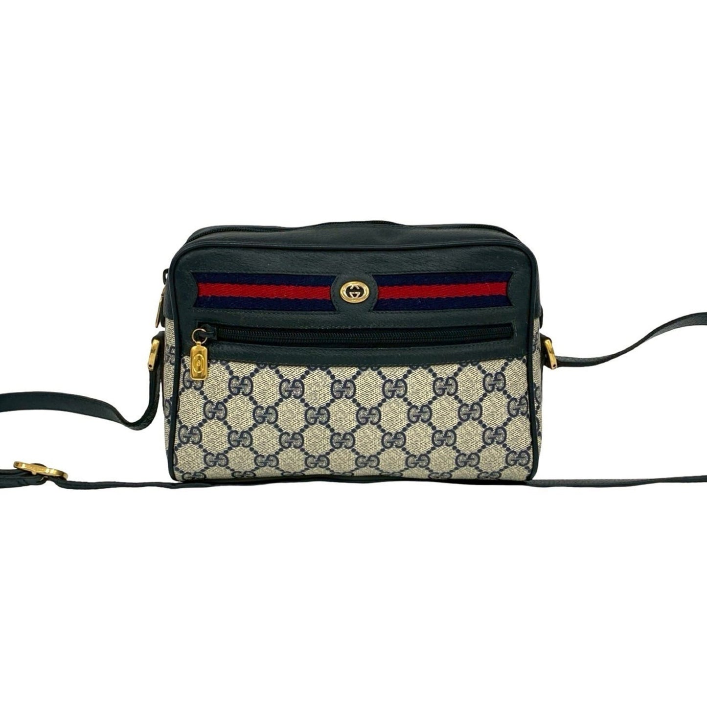 Gucci Navy Red Color Leather Pvc Pochette Shoulder Bag ( )