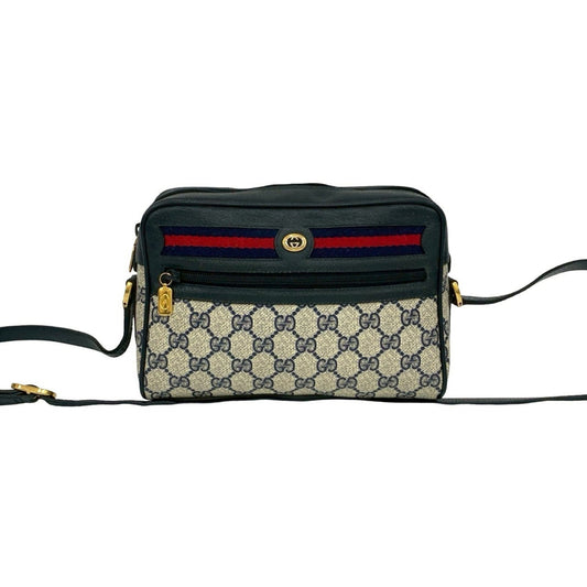 Gucci Navy Red Color Leather Pvc Pochette Shoulder Bag ( )