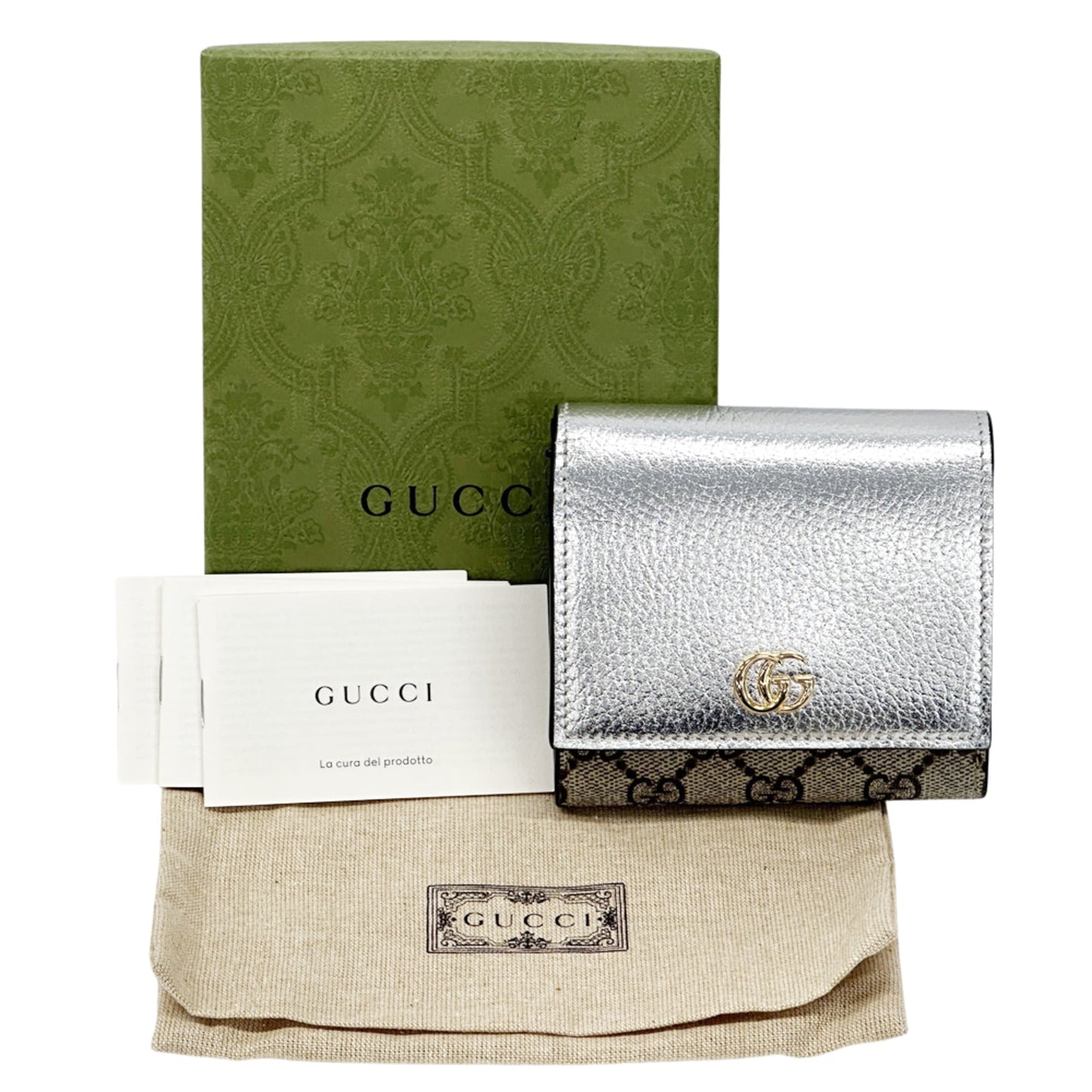 Gucci Silver Beige Pvc Wallet (Tri-Fold) ( )