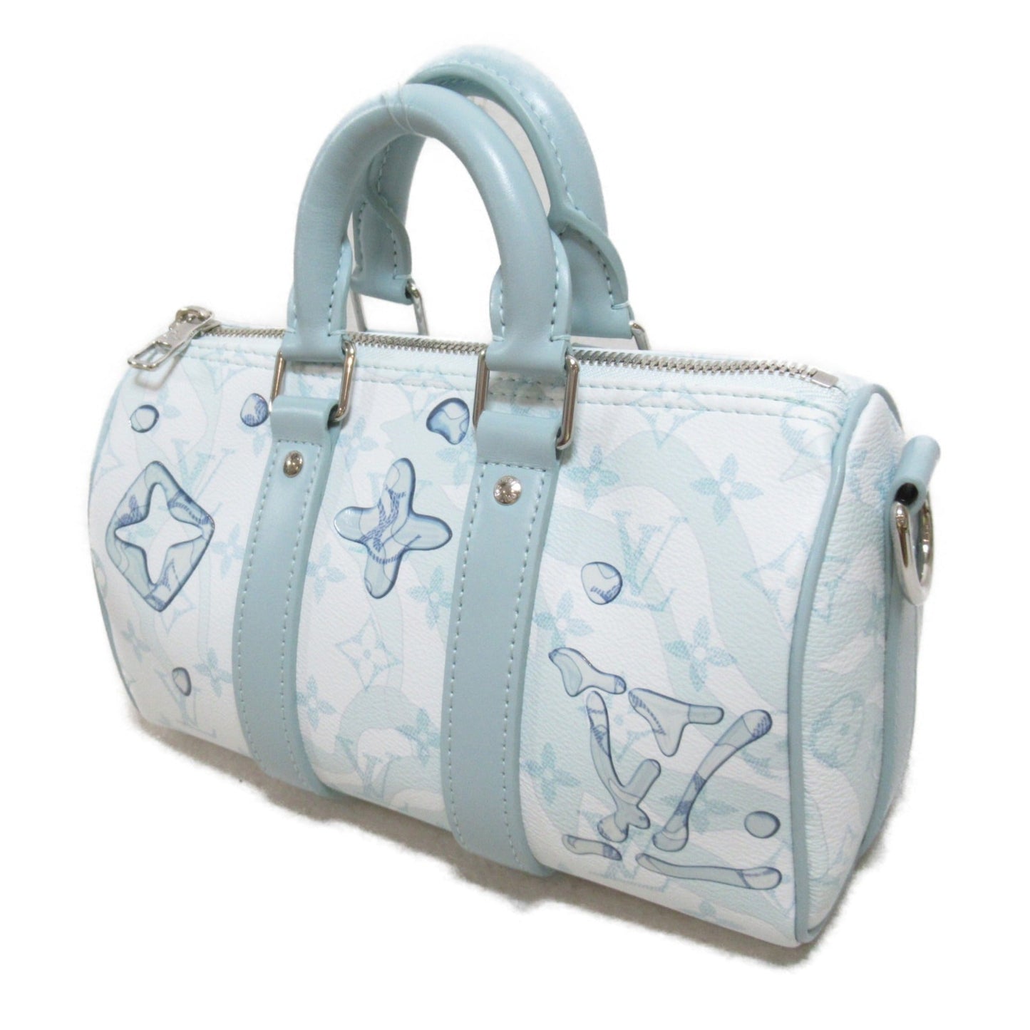 LOUIS VUITTON Aqua Garden Keepall Bandouliere Boston Bag Blue blue crystal Monogram Aqua Garden leather M22527