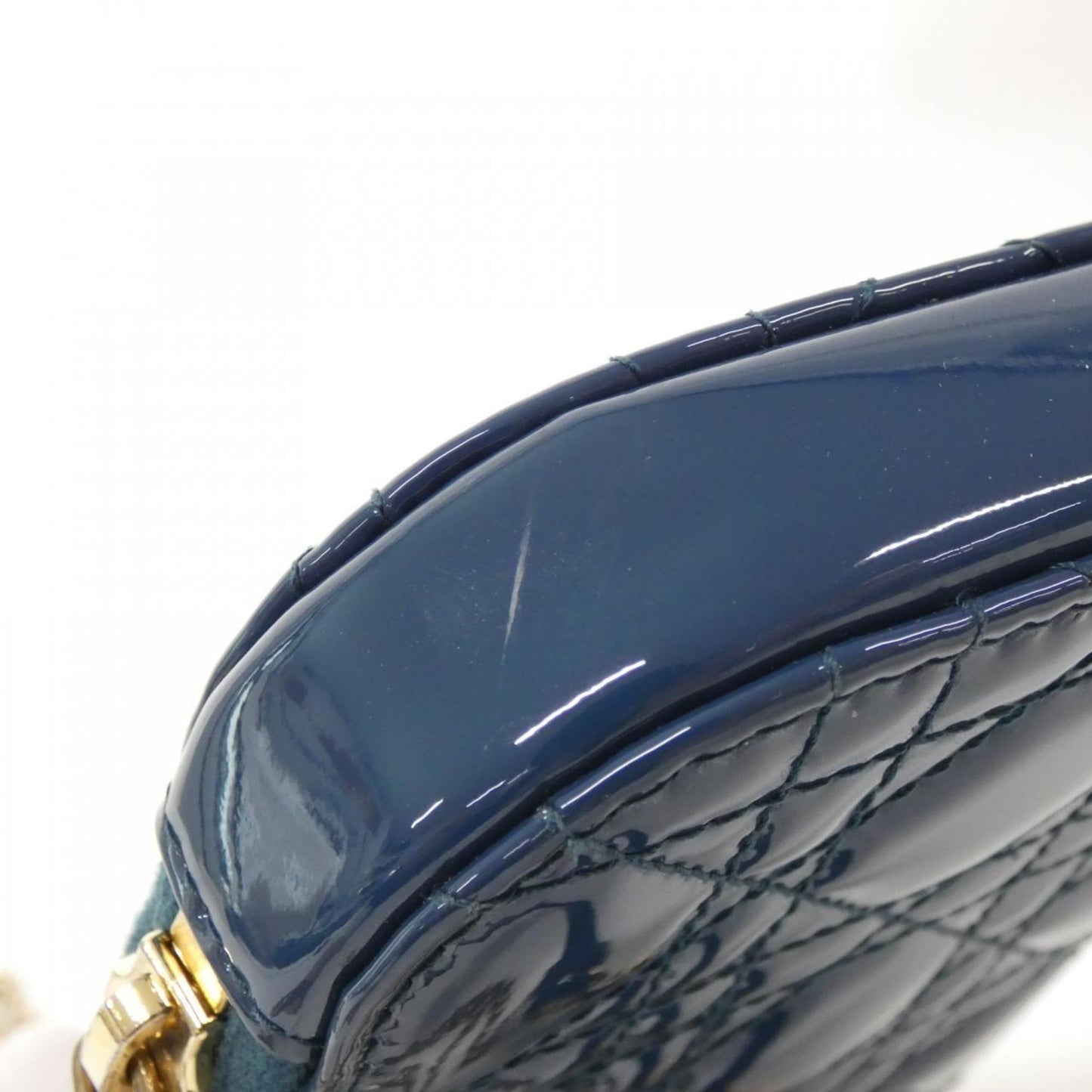 Christian Dior Blue Leather Handbag Pouch Shoulder Bag ()