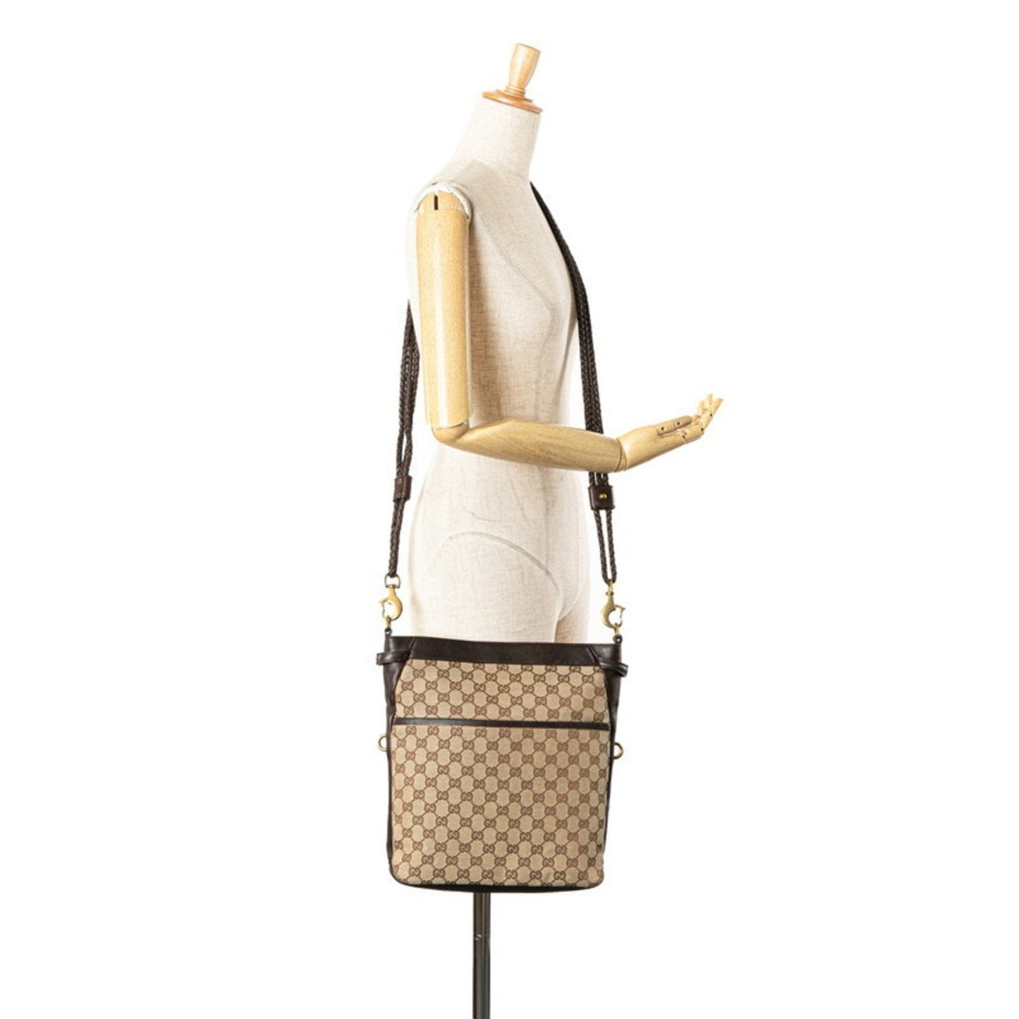 Gucci Beige Brown Canvas Leather Shoulder Bag ( )