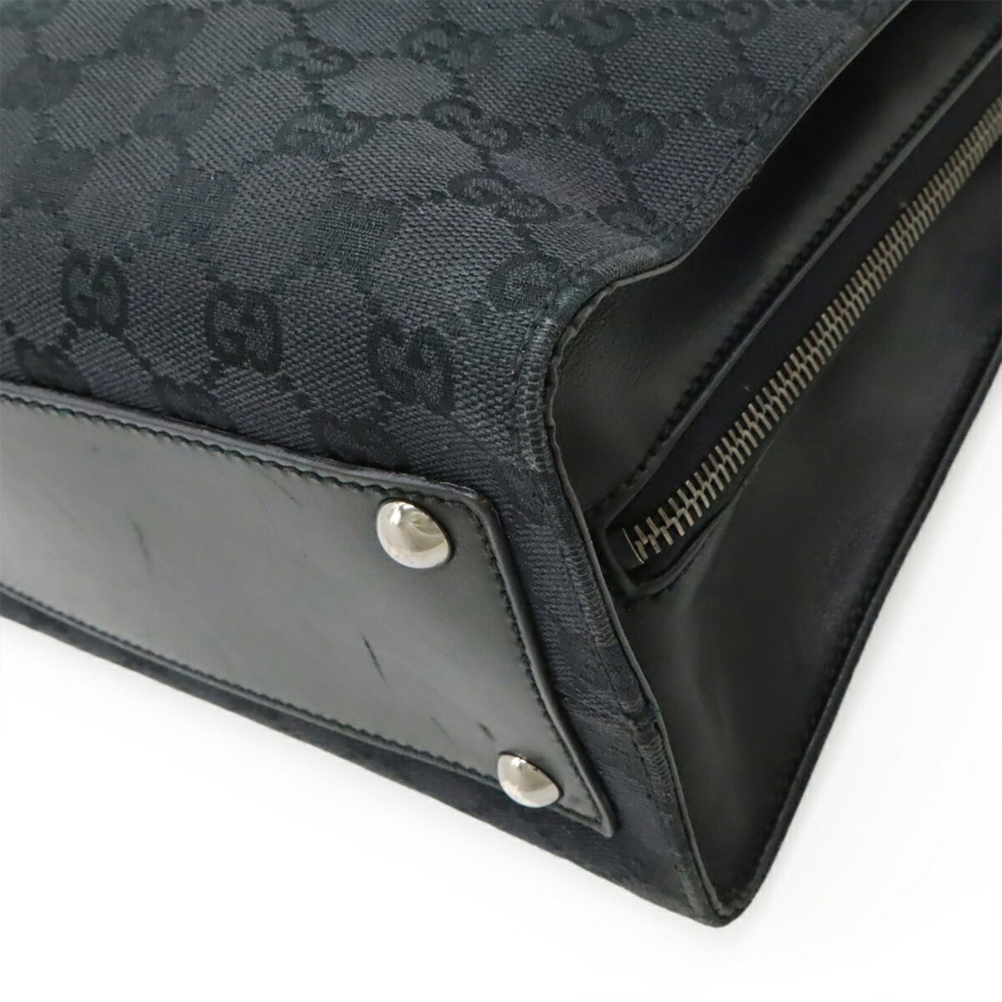 Gucci Black Canvas Leather Shoulder Bag Tote Bag ( )