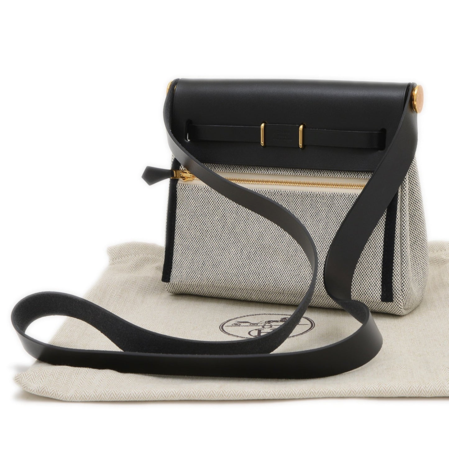 Hermes Her Bag Black Ecru Vache Leather Shoulder Bag ( )